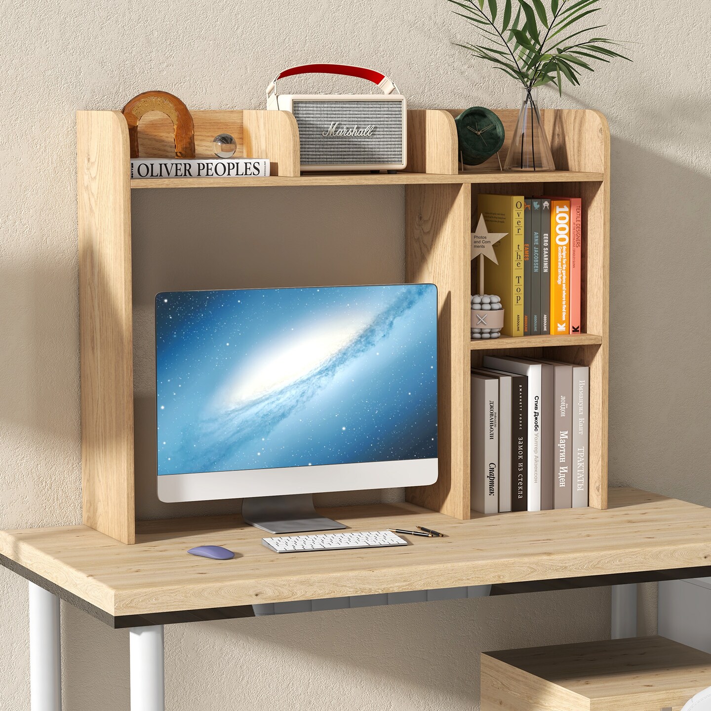 3-Tier Multipurpose Desk Bookshelf with 4 Shelves for Computer and Storage