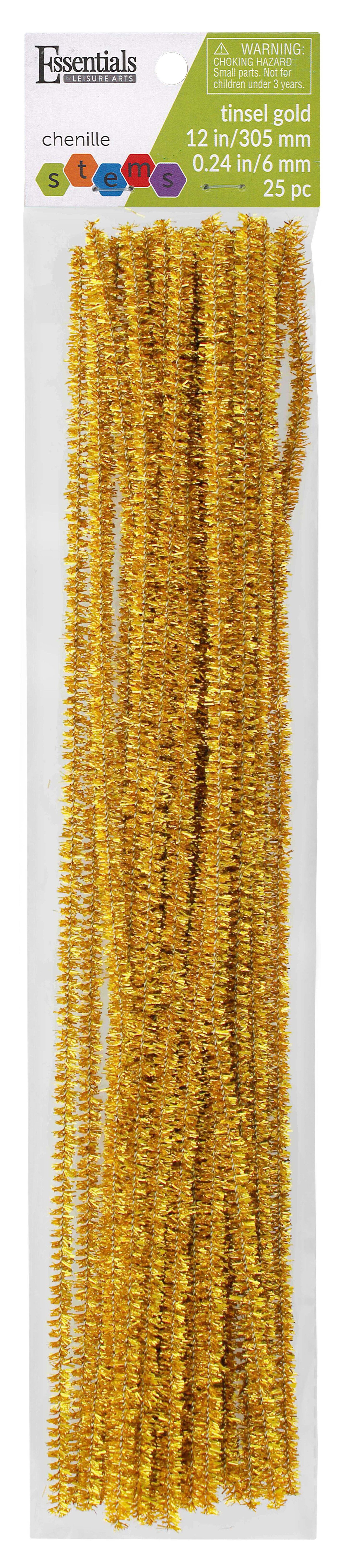 Essentials By Leisure Arts Arts Chenille Stem 12&#x22; 6mm Tinsel Gold 25pc