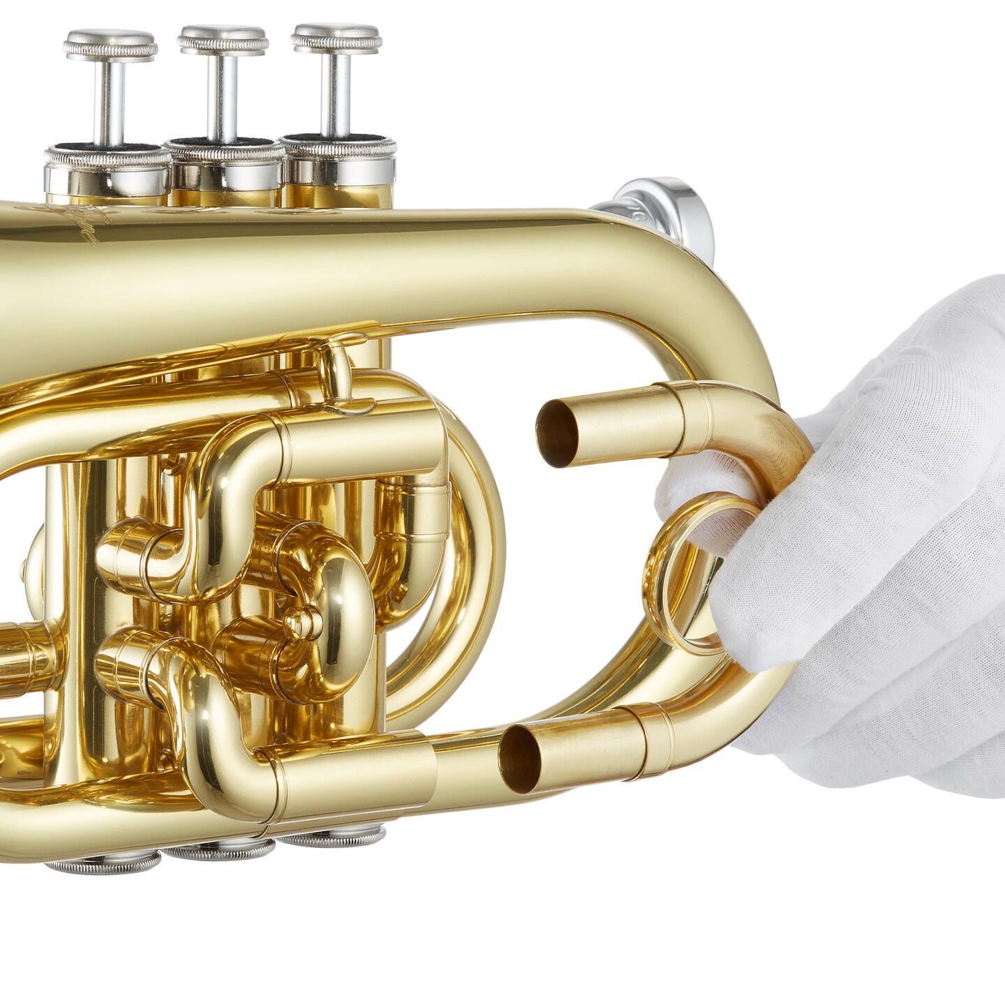 Ashthorpe Bb Brass Pocket Trumpet - Includes Case, Mouthpiece, Gloves, Cleaning Cloth, Valve Oil