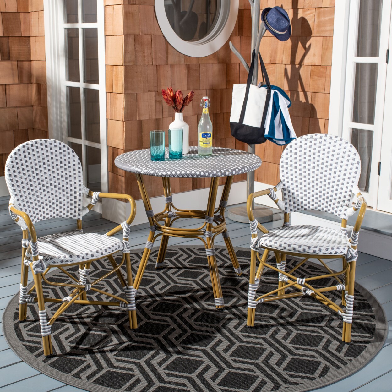 Safavieh Hooper Indoor Outdoor Stacking Arm Chair Grey White Michaels