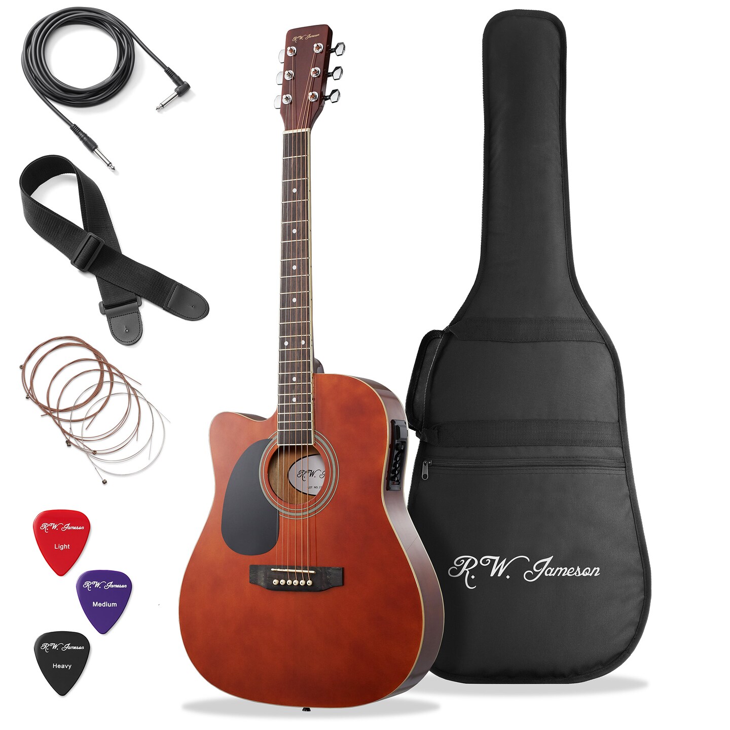 Jameson Guitars Full Size Thinline Acoustic Electric Guitar with Free Gig Bag Case &#x26; Picks