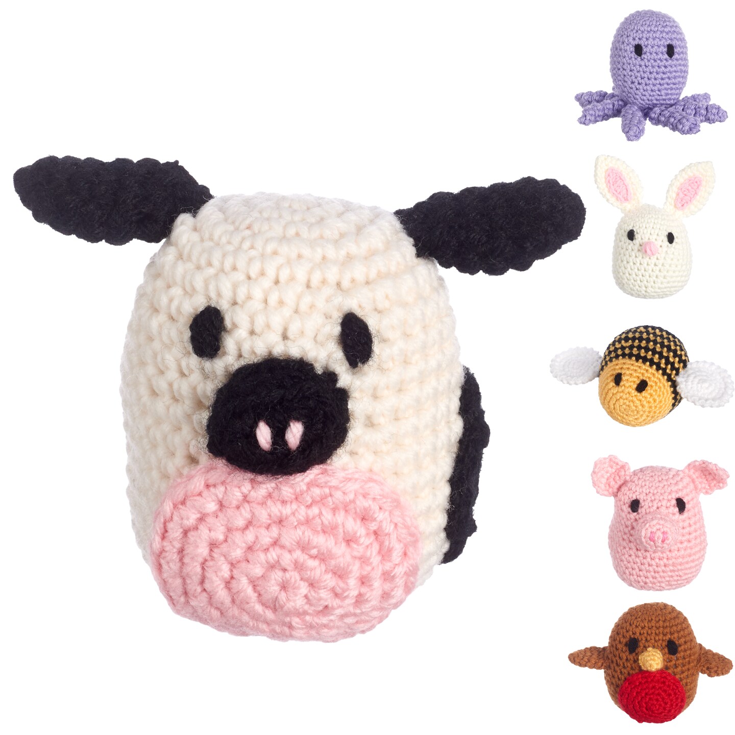 Leisure Arts Pudgies Animals Crochet Kit, Cow, 3", Complete Crochet Kit, Learn To Animal Starter Kit For All Ages, Includes Instructions, Diy Amigurumi Kits