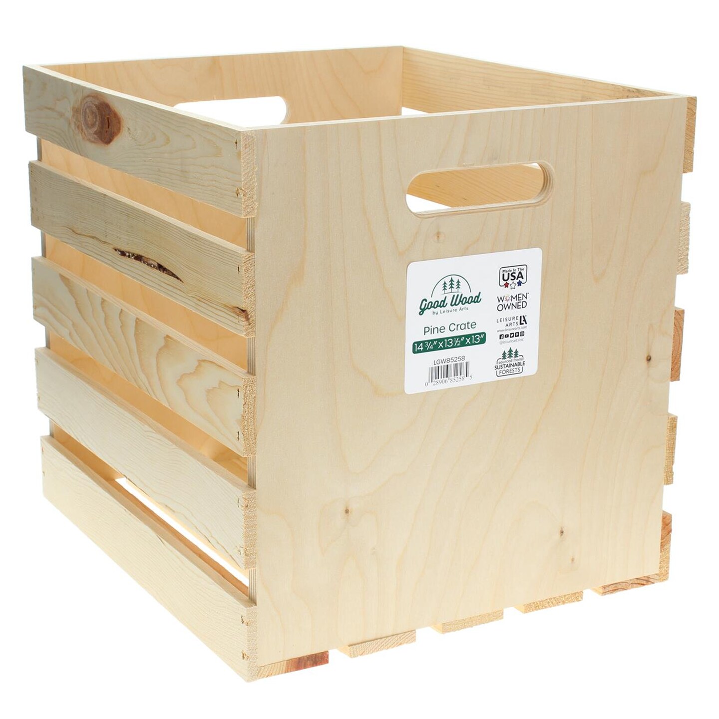 Good Wood by Leisure Arts Wooden Crate, wood crate unfinished, wood crates for display, wood crates for storage, wooden crates unfinished, Pine, 14.75" x 13.5" x 13"