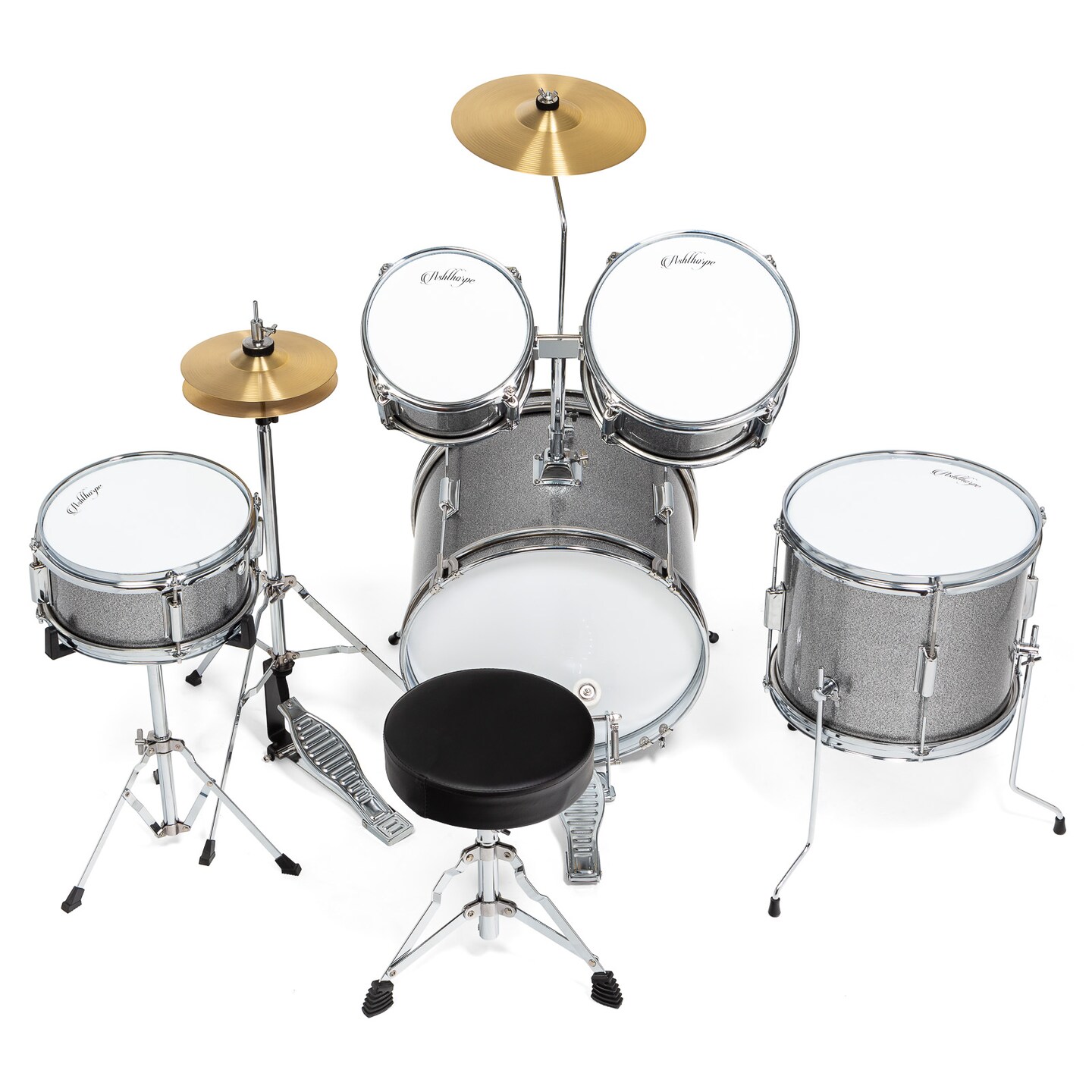 Ashthorpe 5-Piece Complete Junior Drum Set with Genuine Brass Cymbals - Advanced Beginner Kit with 16" Bass, Adjustable Throne, Cymbals, Hi-Hats, Pedals & Drumsticks