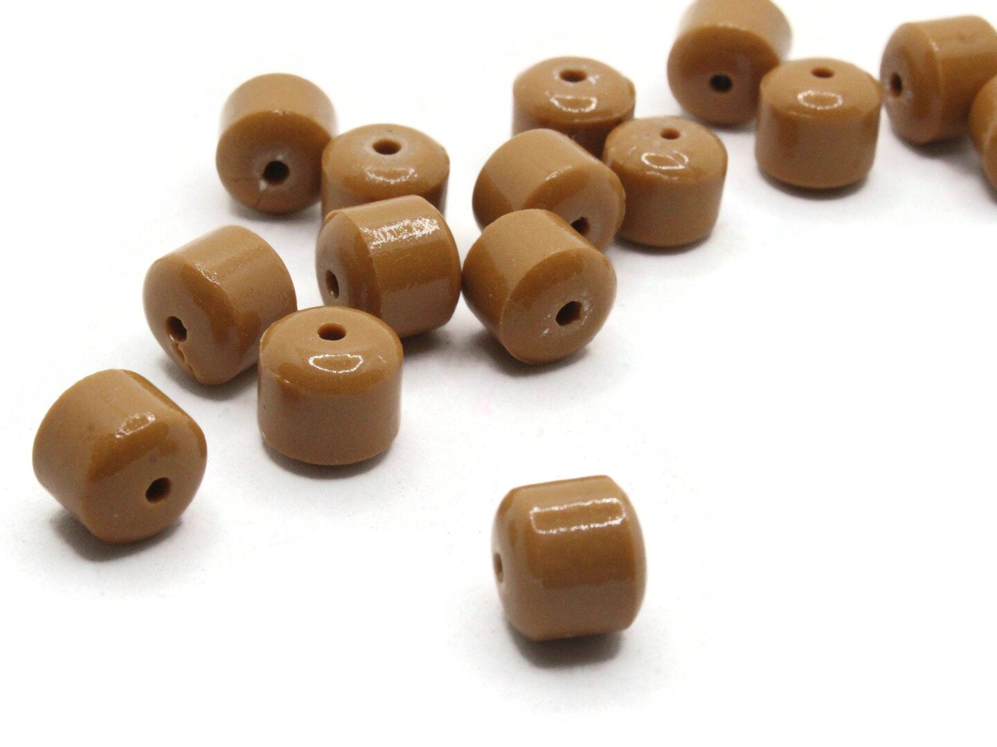 15 12mm x 10mm Tan Brown Czech Glass Tube Barrel Beads