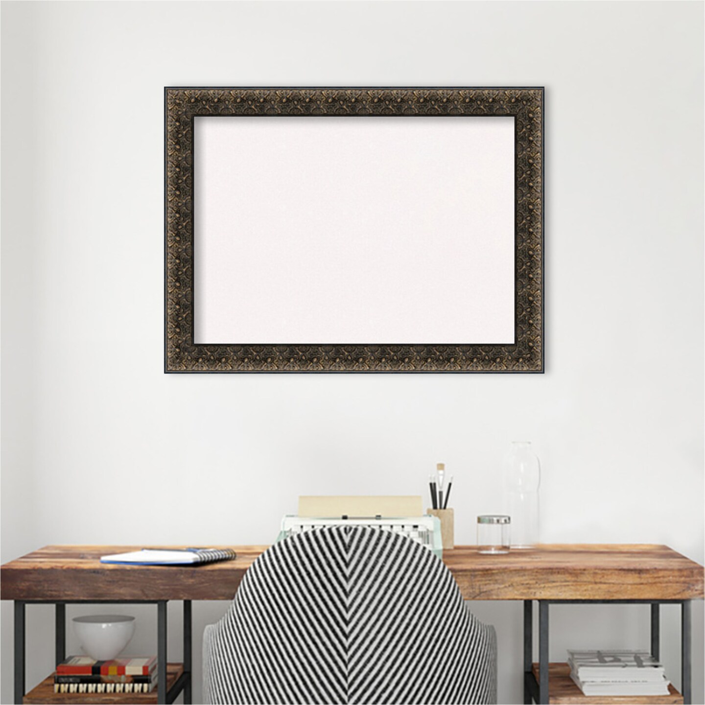 Intaglio Embossed Black Wood Framed Corkboard, White Cork