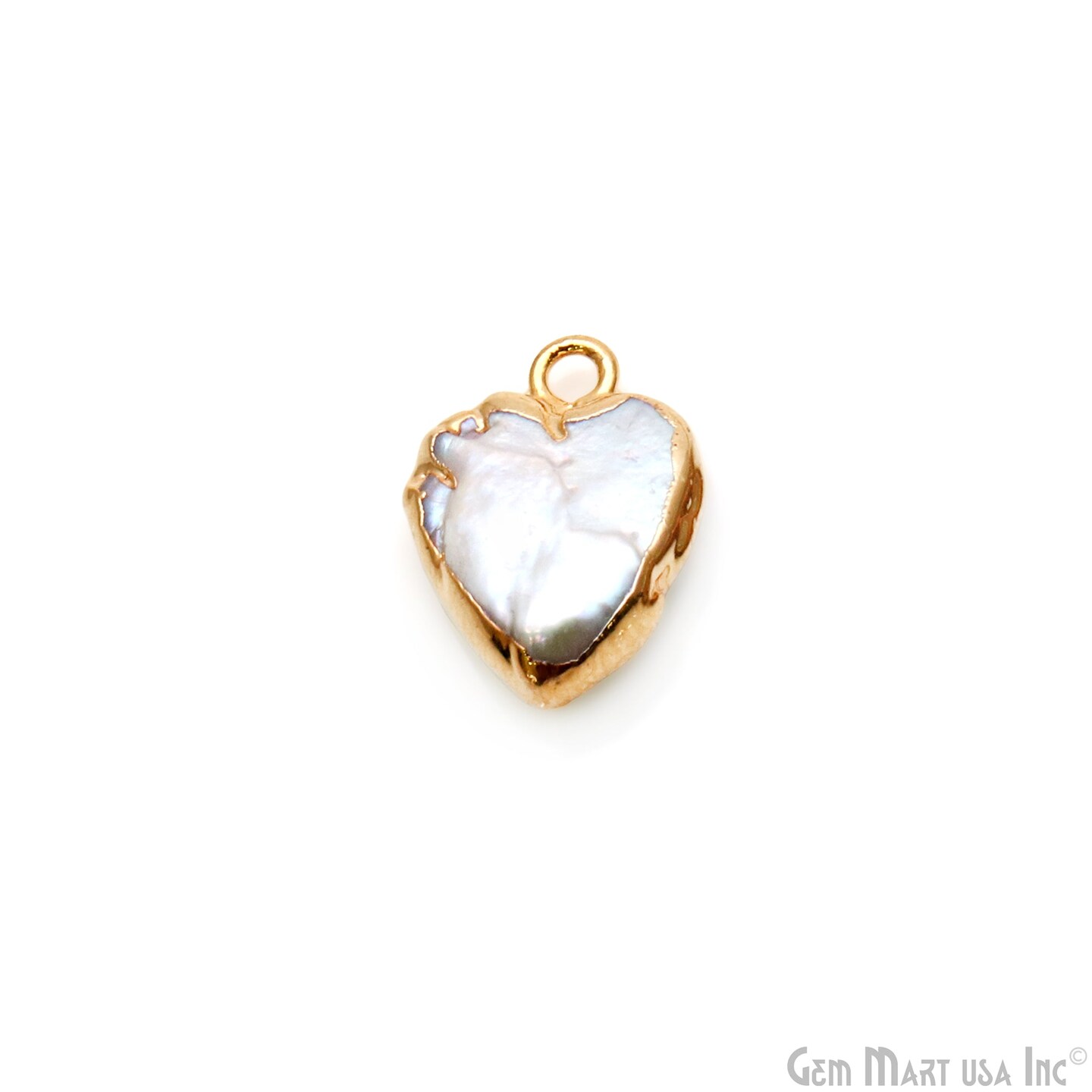 Pearl Gold Electroplated Pendant, 12mm Heart Shape Pearl Connector, Necklace Pendant, DIY Bracelet Charm, GemMartUSA (PER-10071)