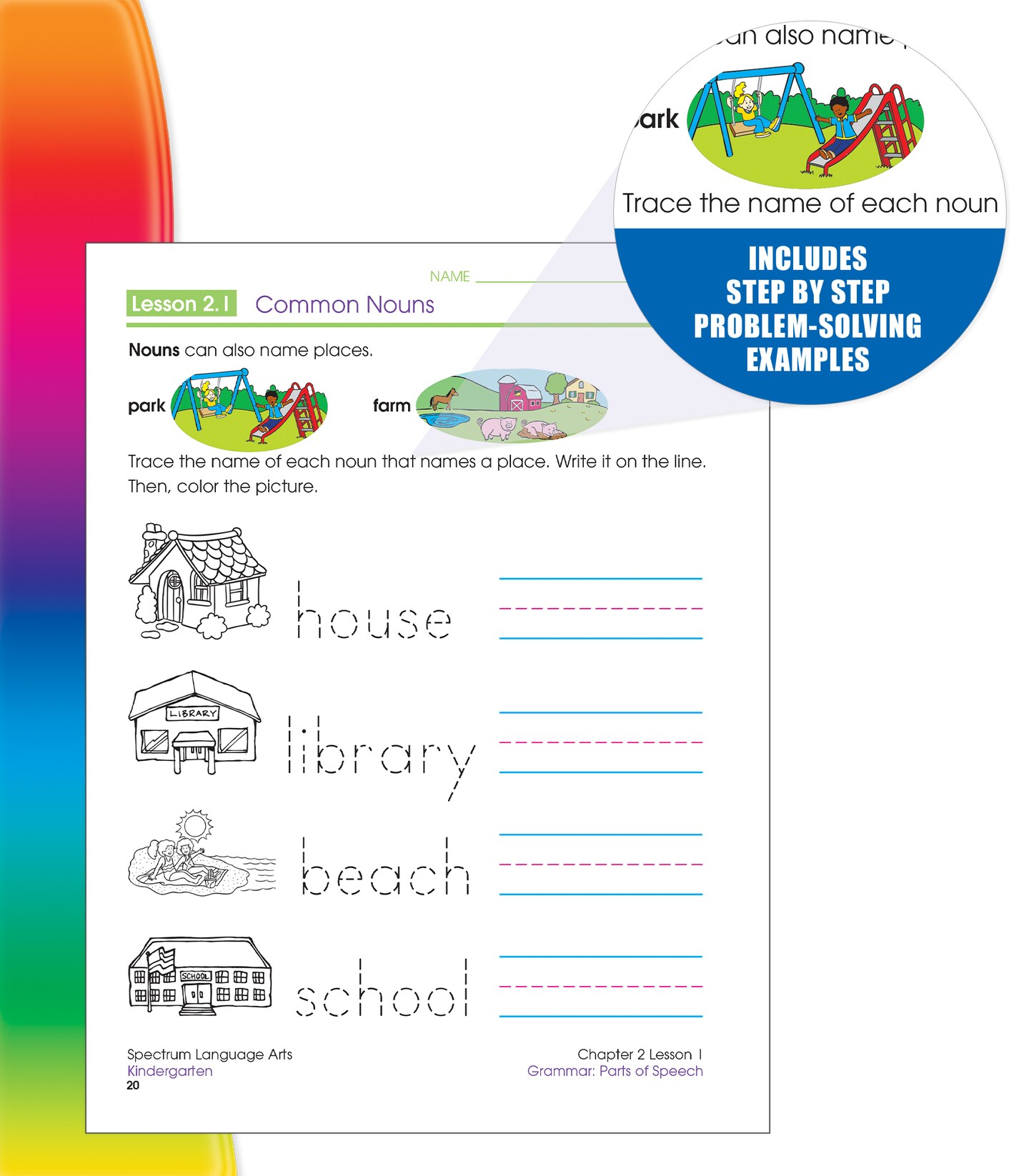 Spectrum Language Arts Kindergarten Workbook, Ages 5 to 6, Language Arts Kindergarten, ELA Writing and Grammar Practice With Writer&#x27;s Guide and Answer Key - 128 Pages