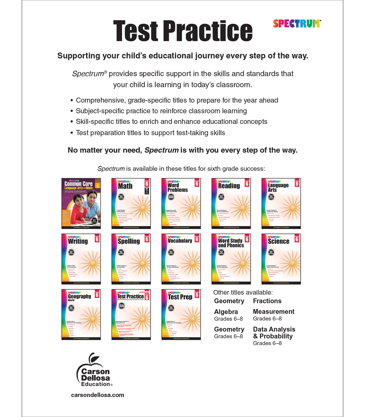 Spectrum Grade 6 Test Practice Workbooks, Ages 10 to 11, Math, Language Arts, and Reading Comprehension 6th Grade Test Practice, Reproducible Book, Vocabulary, Writing, and Math Practice - 160 Pages