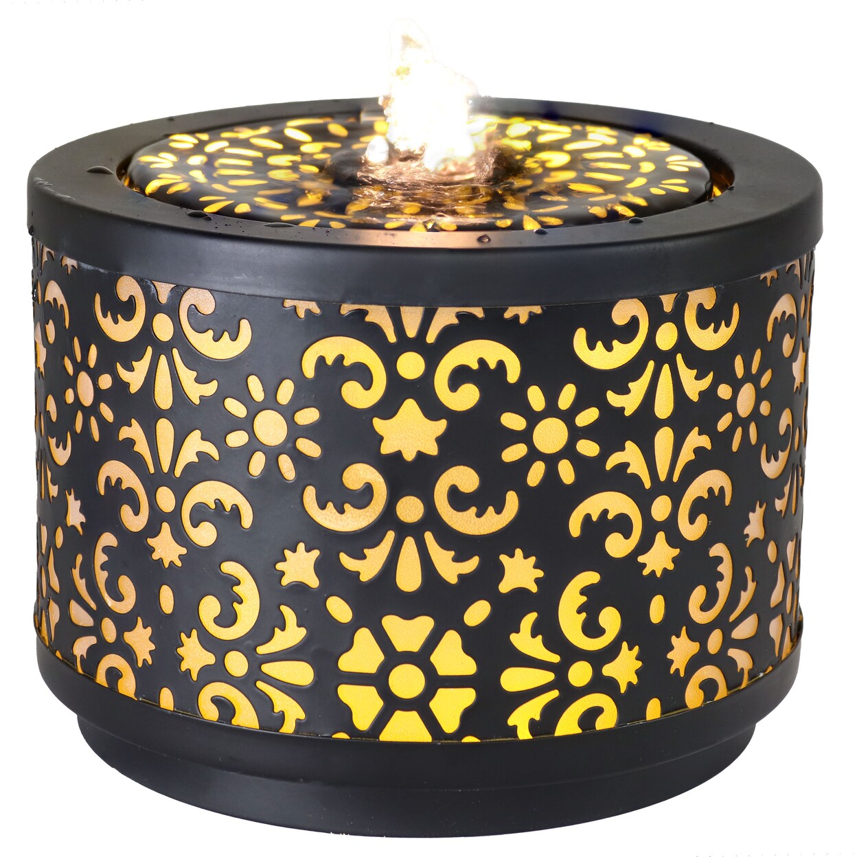 Sunnydaze   Floral Pattern Cutout Indoor Tabletop Fountain - Black - 5.5&#x22; H