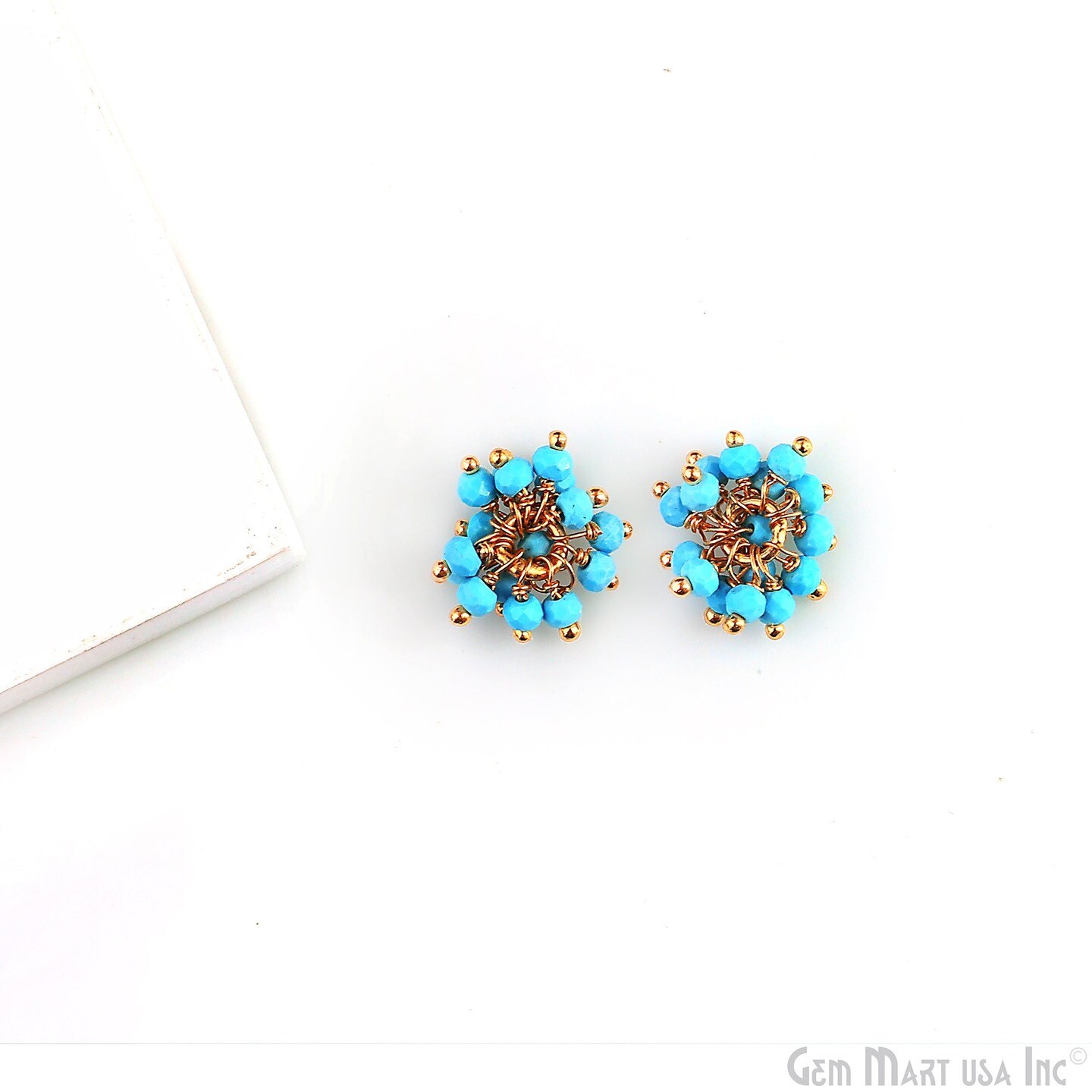 Tiny Cluster Gemstone Pendant, Natural Small Beads Charm, 12mm, Gold Plated DIY Jewelry, GemMartUSA (50364)