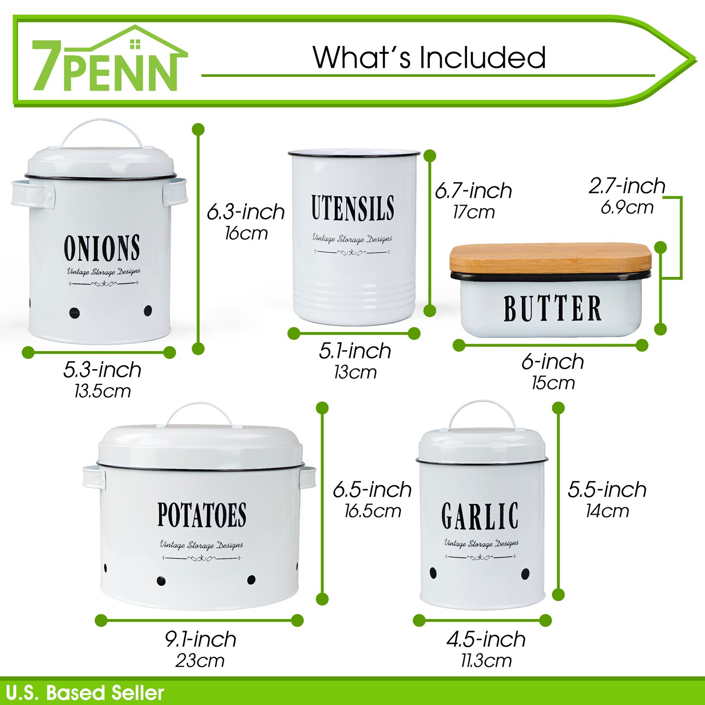 7Penn Cooking Utensil Holder - Covered Butter Dish - Garlic Onion Potato Storage