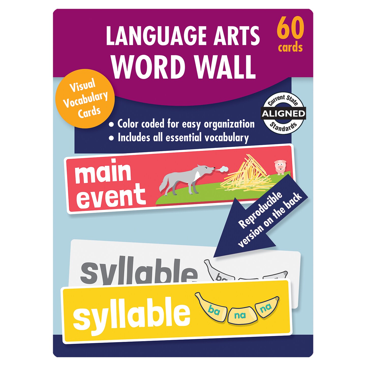 Carson Dellosa Kindergarten Language Arts Word Wall, 60 Color-Coded Vocabulary Flash Cards With Definitions, ELA Flashcards for Kids Ages 5-6, Phonics Preschool Learning Activities and Up