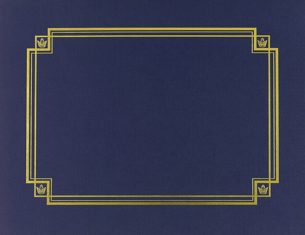 Great Papers! Linen Certificate Cover with Gold Foil Crest, Navy, 12" x 9.375"(folded) with Die-Cuts for 8.5" x 11" Documents, 3 Count