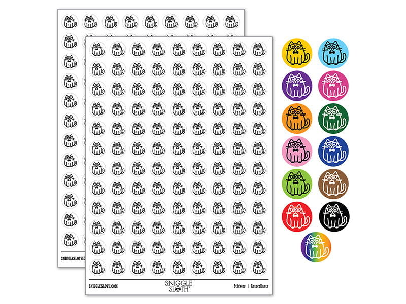 Cat Smart with Glasses and Bowtie 200+ 0.50&#x22; Round Stickers