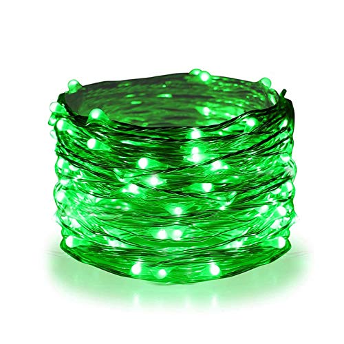 Twinkle Star 33FT 100 LED Silver Wire String Lights, St Patricks Day Fairy Lights Battery Operated LED String Lights for Christmas Wedding Party Home Holiday Decoration, Green