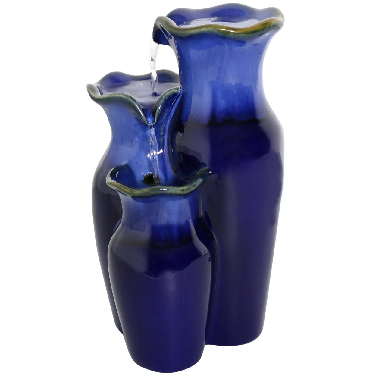 Sunnydaze   Tiered Blue Pitchers Ceramic Indoor Water Fountain - 11 in