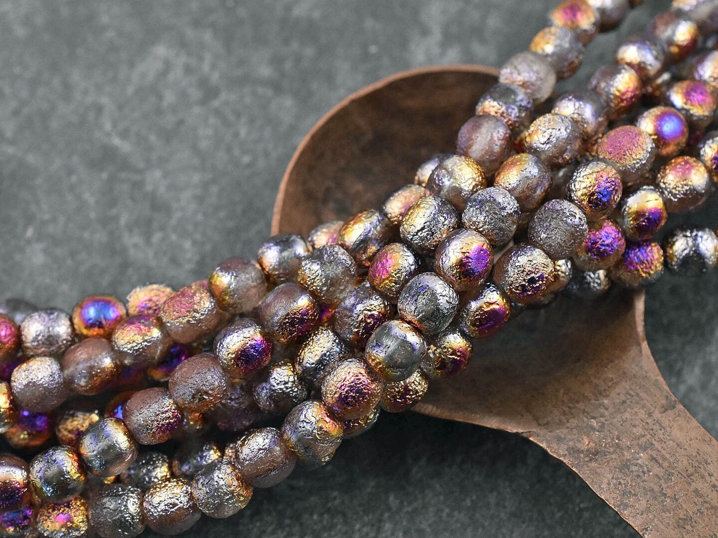 Etched Crystal Rainbow Marea Round Druk Beads -- 4mm or 6mm