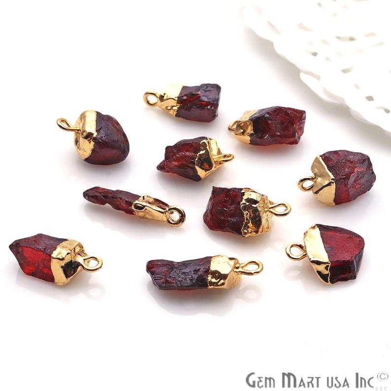 Rough Gemstone Pendant, Birthstone Raw Pendant, Gold Electroplated Connector Charms, 15x10mm (Approx), 1 pc, GemMartUSA (50470)