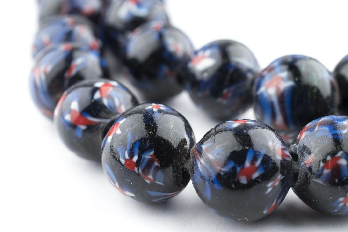 The Bead Chest Midnight Blue Round Millefiori Beads 14mm Multicolor Glass Large Hole 25 Inch Strand