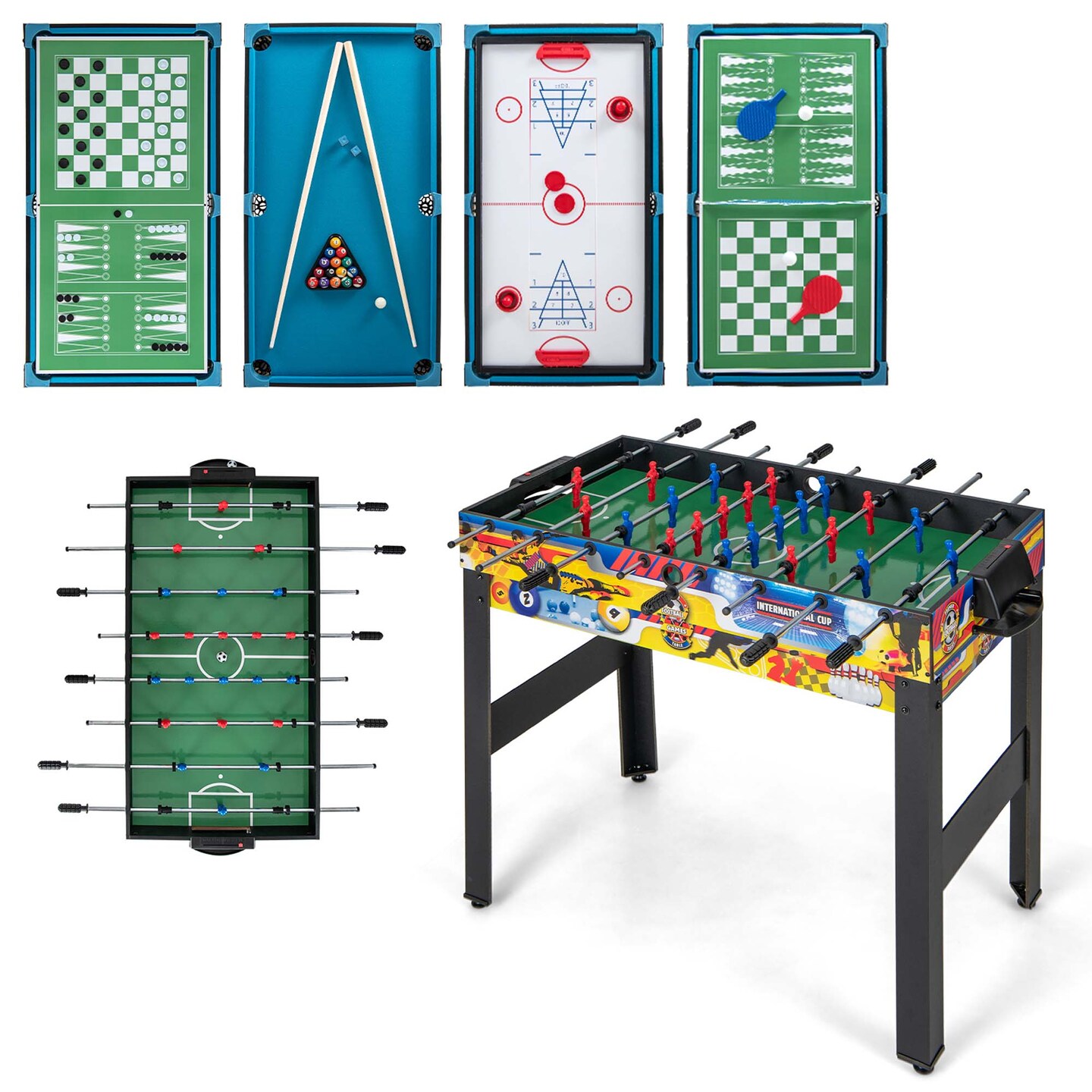 Costway 12-in-1 Combo Game Table Set with Foosball Air Hockey Pool Ping Pong Chess Bowling