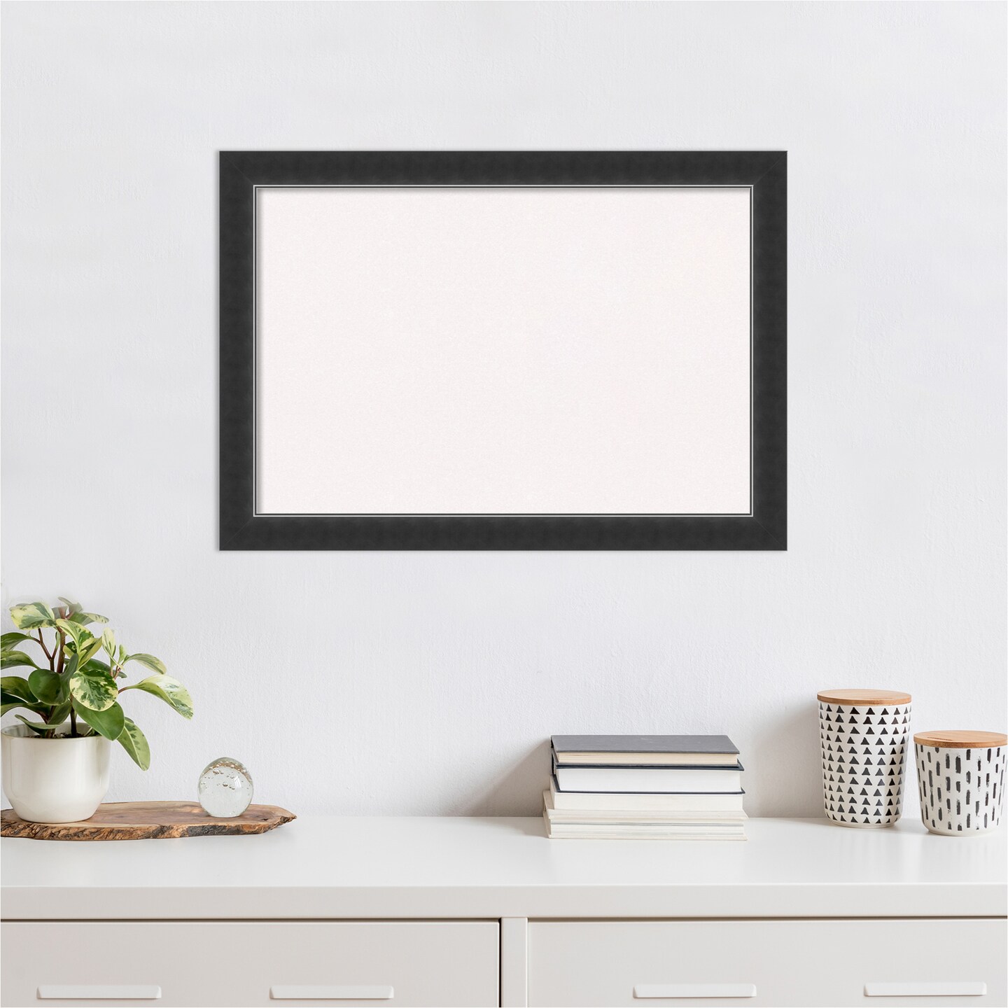 Corvino Black Narrow Wood Framed Corkboard, White Cork