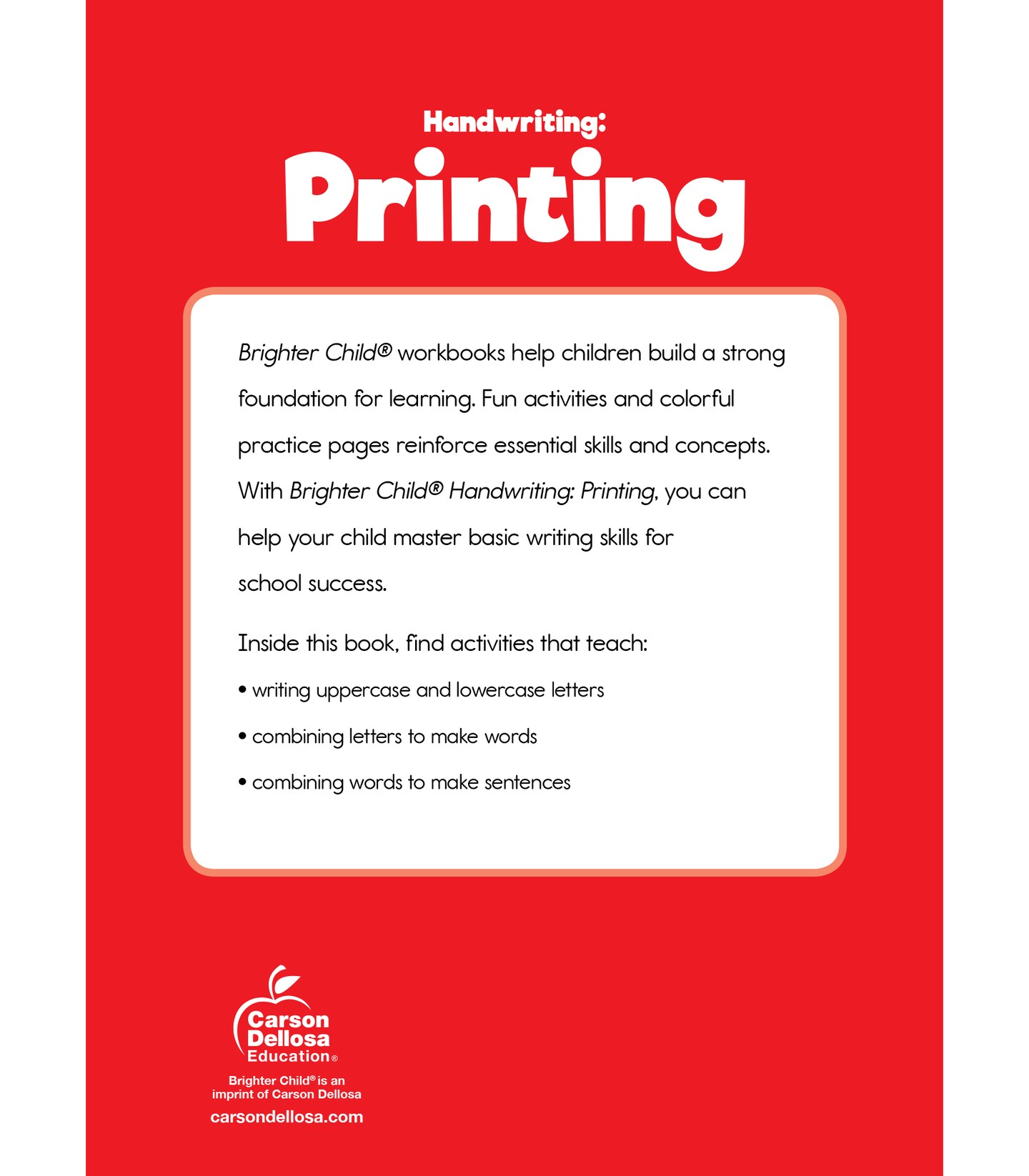 Carson Dellosa Kids Handwriting Workbook for Practice Printing and Letter Tracing Uppercase and Lowercase Alphabet, Preschool and Up