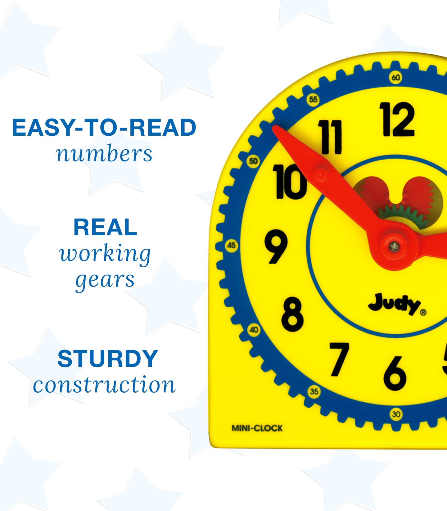 Carson Dellosa 6 Mini Judy Clocks Set, 5&#x22; x 5&#x22; Student Clocks, Learn to Tell Time Clocks for Kids, Analog Clock for Kids with Movable Gears for Teaching Time Activity