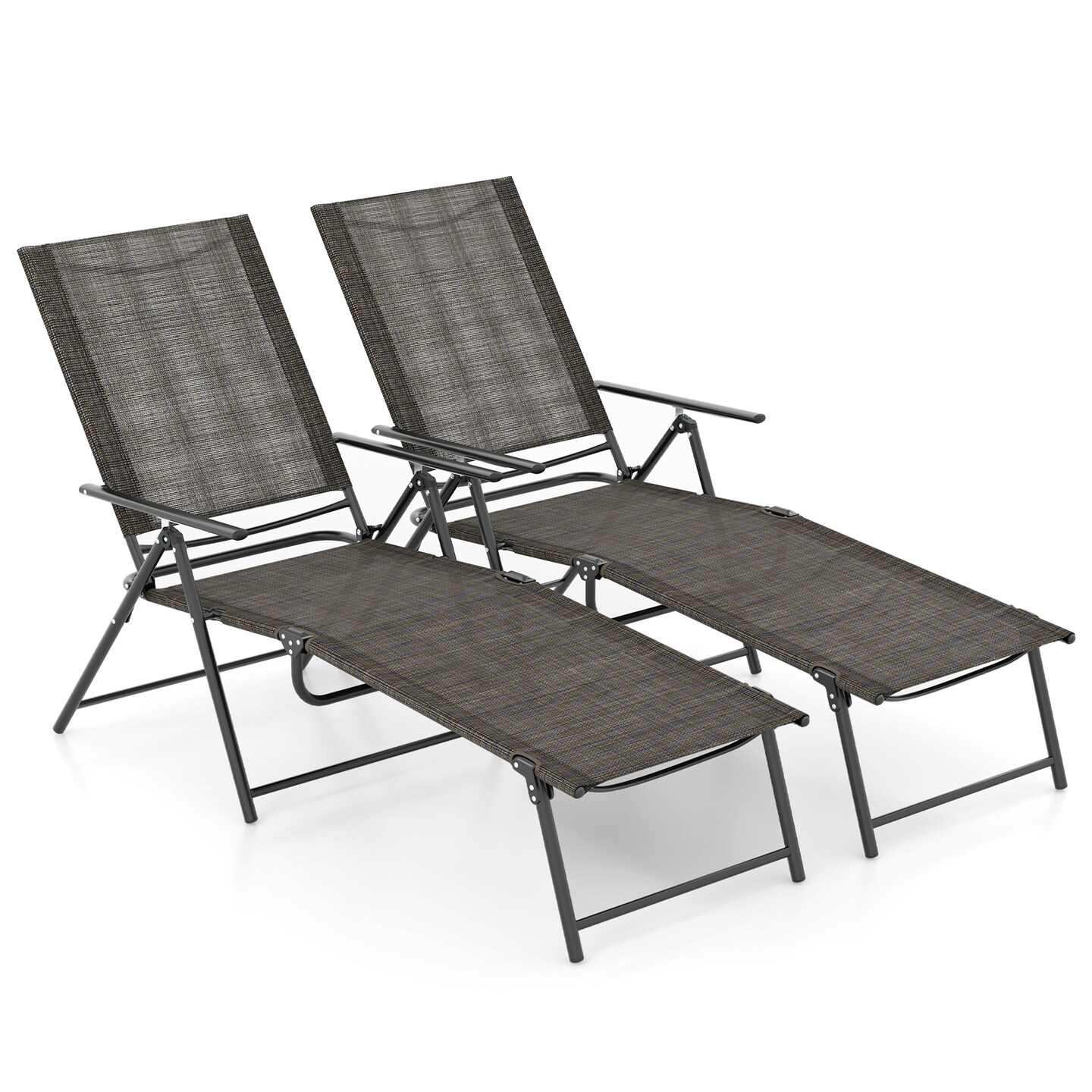 Costway 2 Piece Patio Folding Chaise Lounge Chairs with 6-Level Backrest Reclining Chairs Tan/Black/Grey