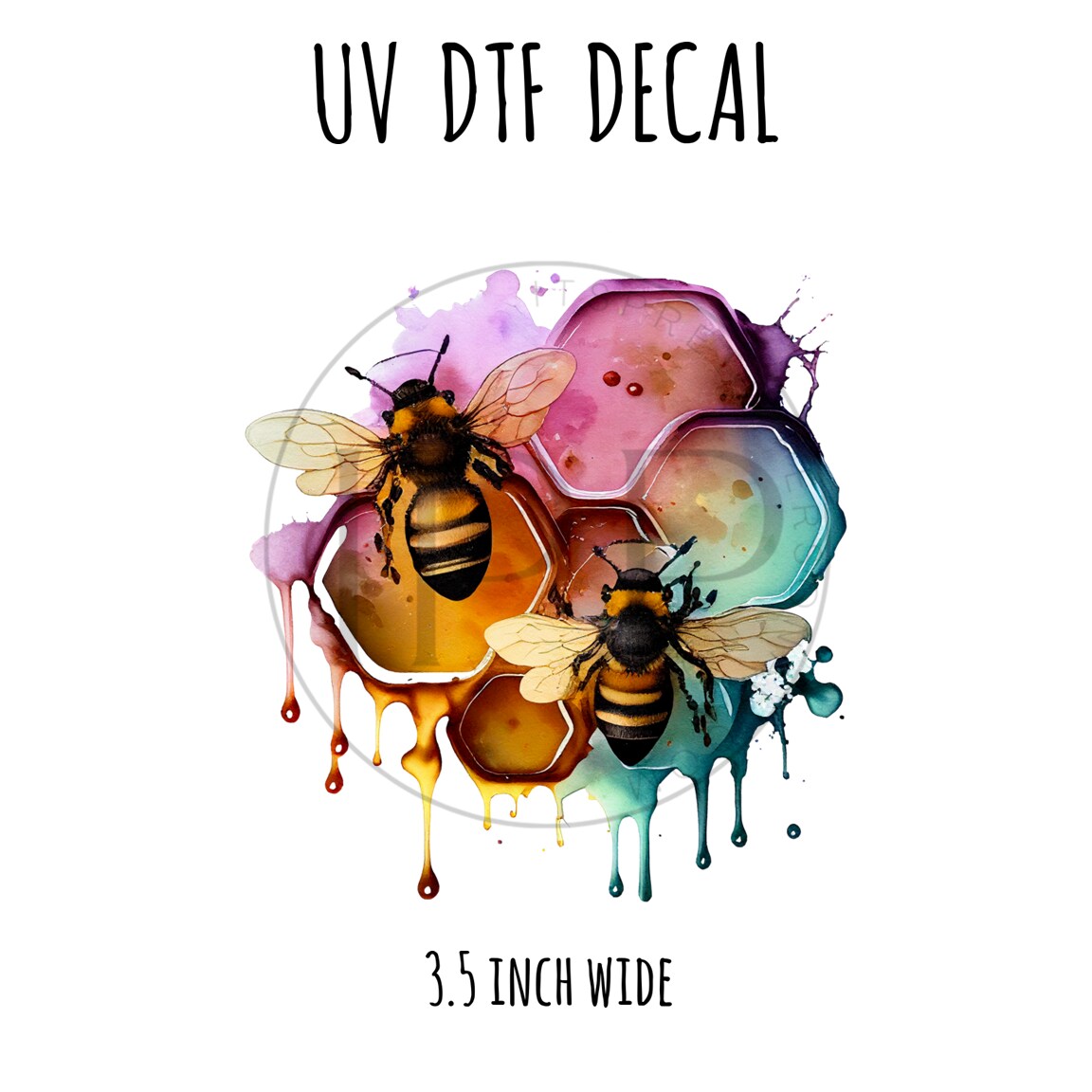 #290 -Watercolor Bees 3.5 inch wide UV DTF decal