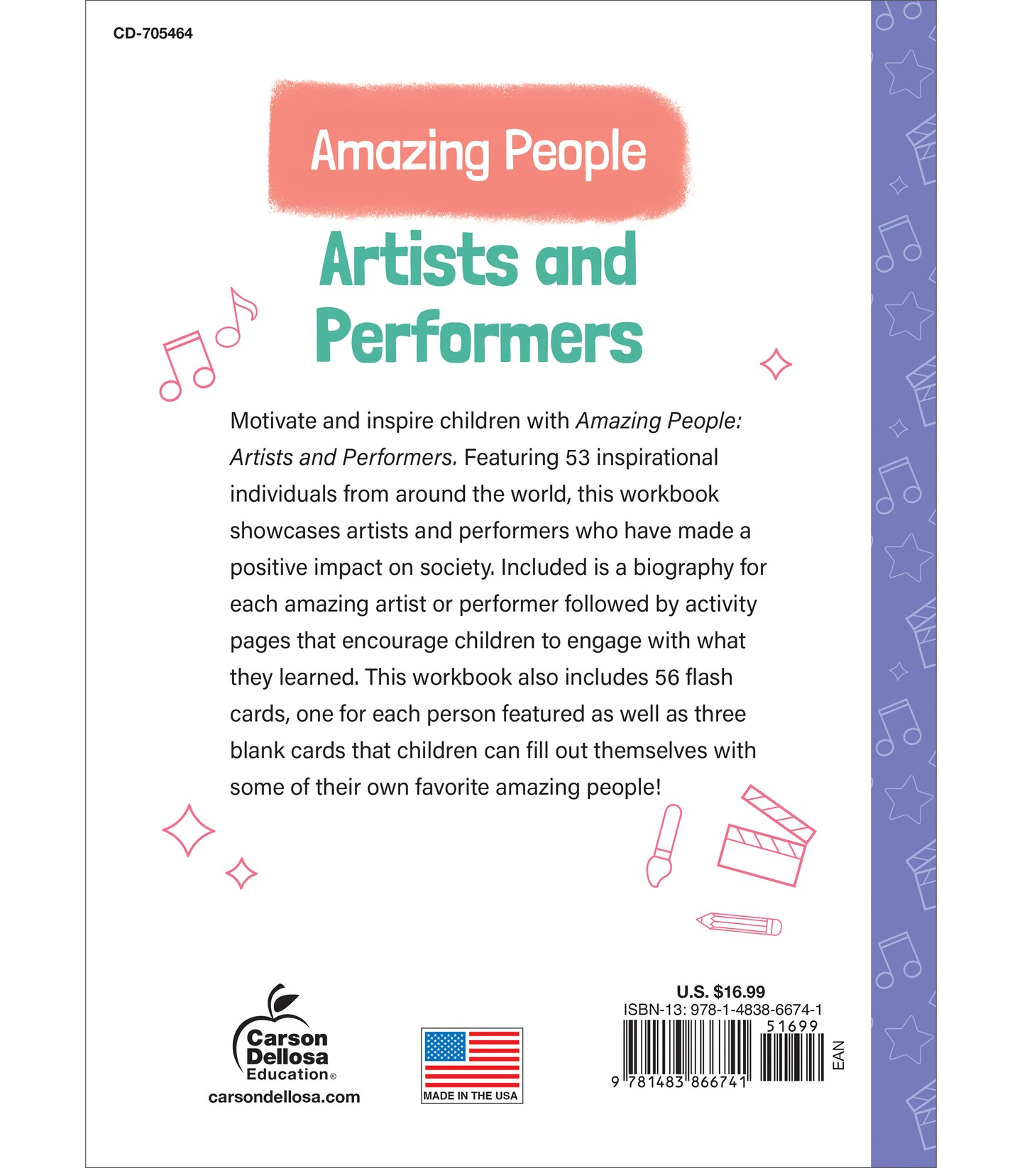 Amazing People: Inspiring Artists and Performers Activity Workbook for Kids, 1st Grade, 2nd Grade, 3rd Grade Children&#x27;s Activity Book With Flash Cards, Puzzles, Games, and Stickers