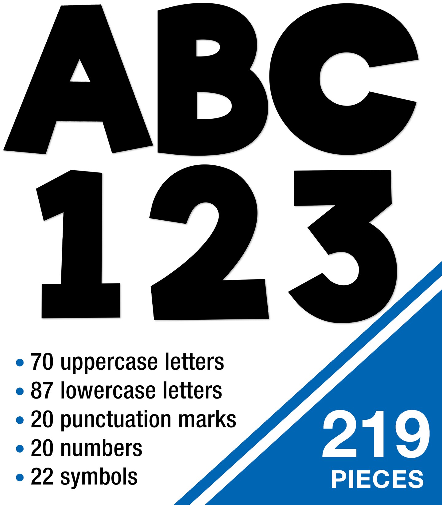 Carson Dellosa 219-Piece Black Cutout Letters, 4" Upper and Lowercase Alphabet, Numbers, Punctuation, and Symbols for Bulletin Board, Posterboard, Party, and Classroom Decor