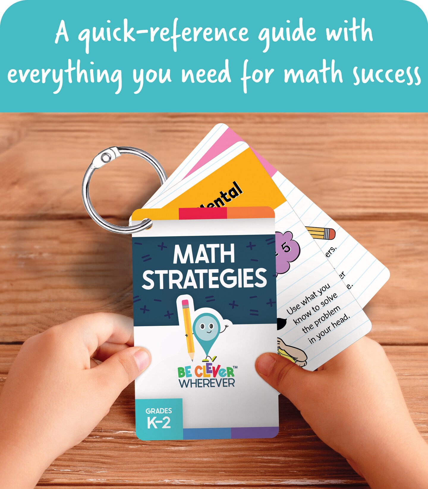 Carson Dellosa Be Clever Wherever Things on Rings Math Strategies, K-Grade 2, Book Ring and Mental Math, Counting On and Back, Fact Families, and Number Sentences Math Flash Cards (16 pc)