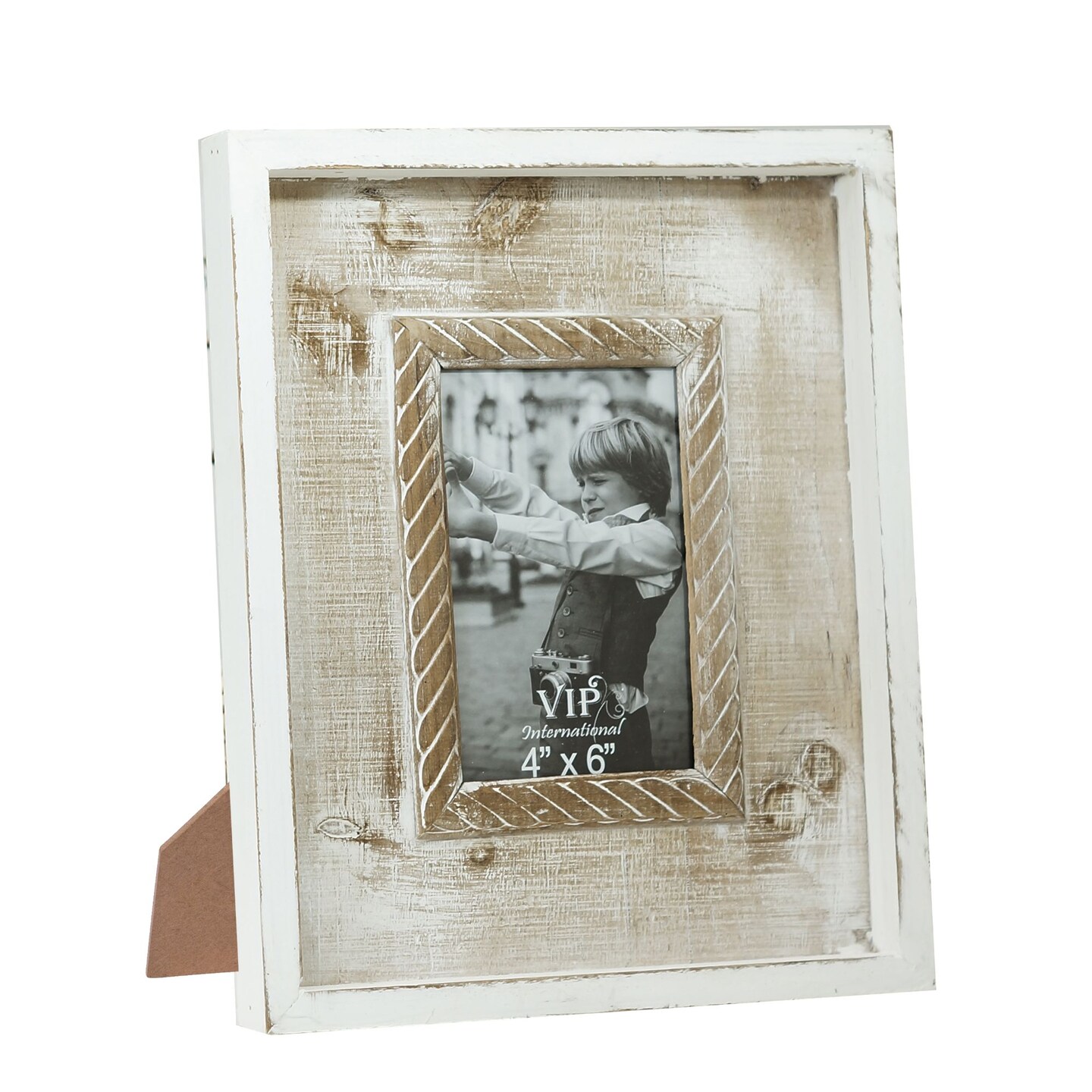 Creative Design 12&#x22; White and Beige Rectangular Photo Frame