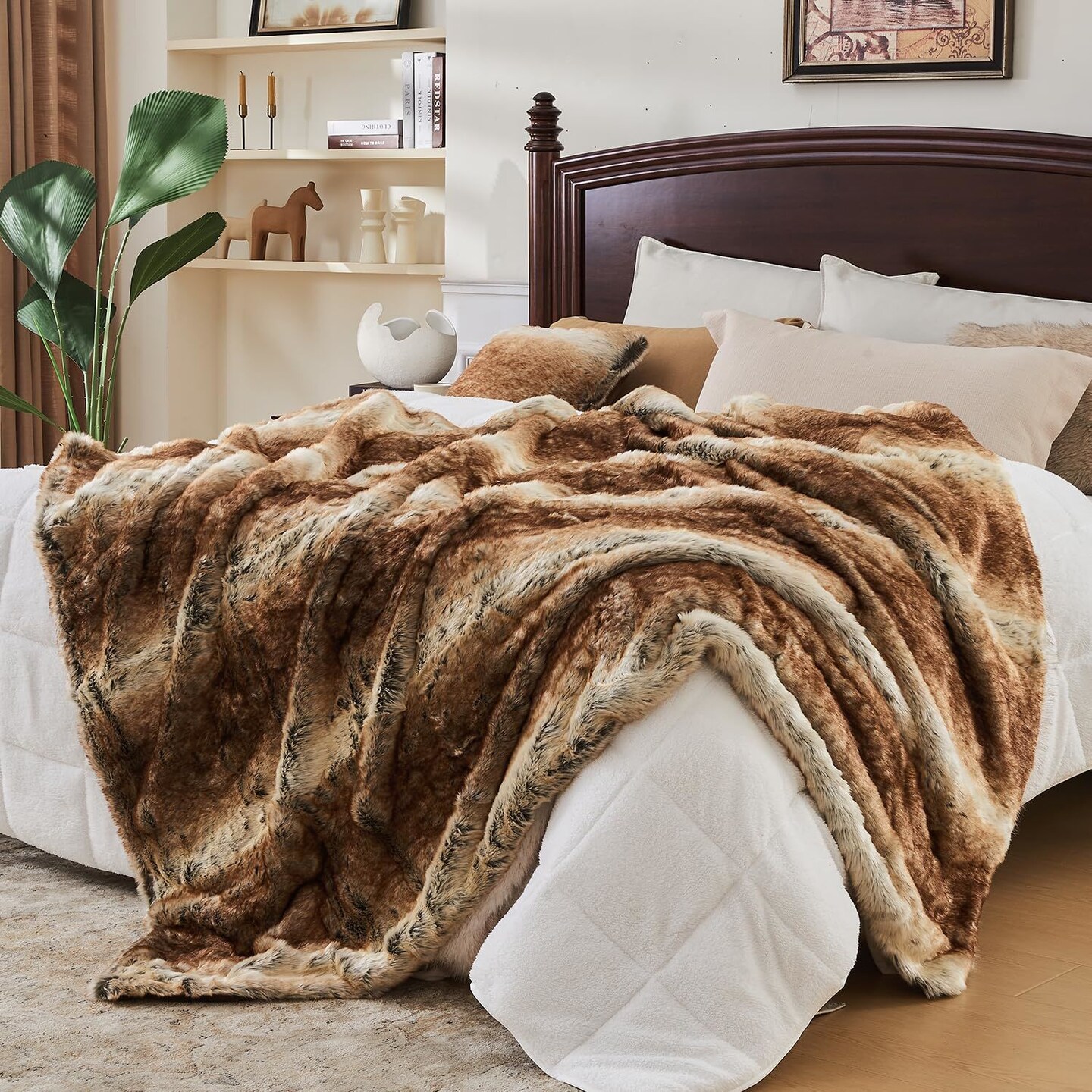 Plush Faux Fur White Throw Blanket