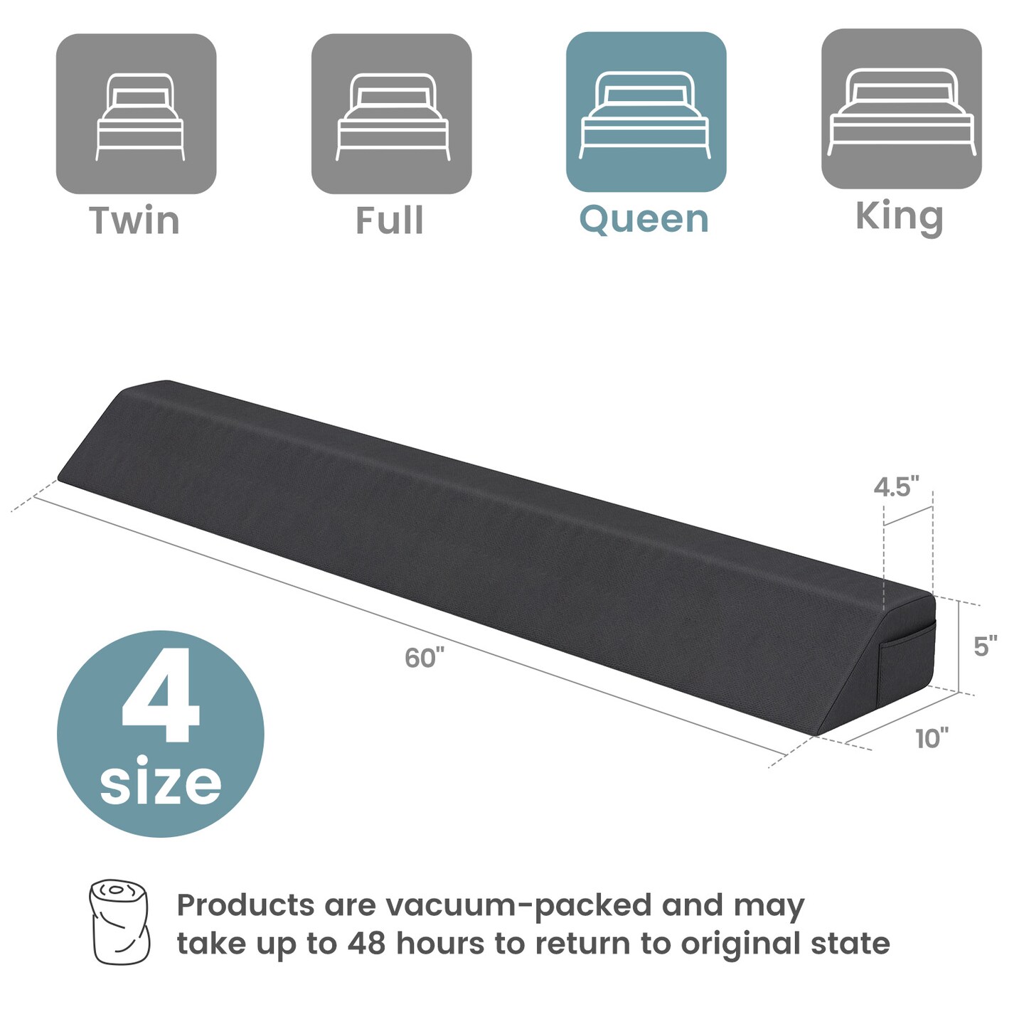 Giantex Twin/Full/Queen/King Bed Wedge Pillow with Tablet Pillow Stand Side Pockets Support for Back Grey