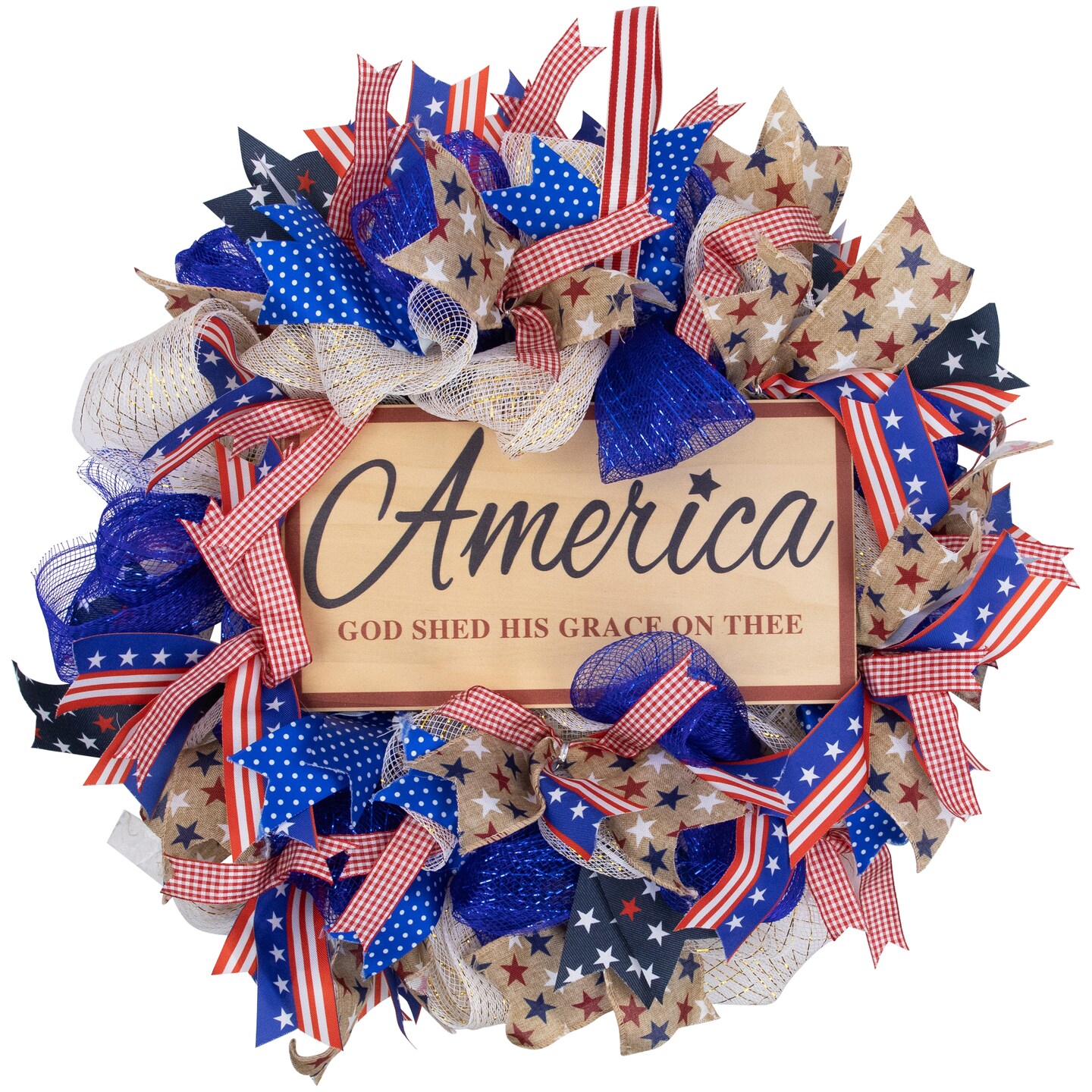 Northlight Stars &#x26; Stripes &#x22;America God Shed His Grace on Thee&#x22; Patriotic Bow Wreath -18&#x22;