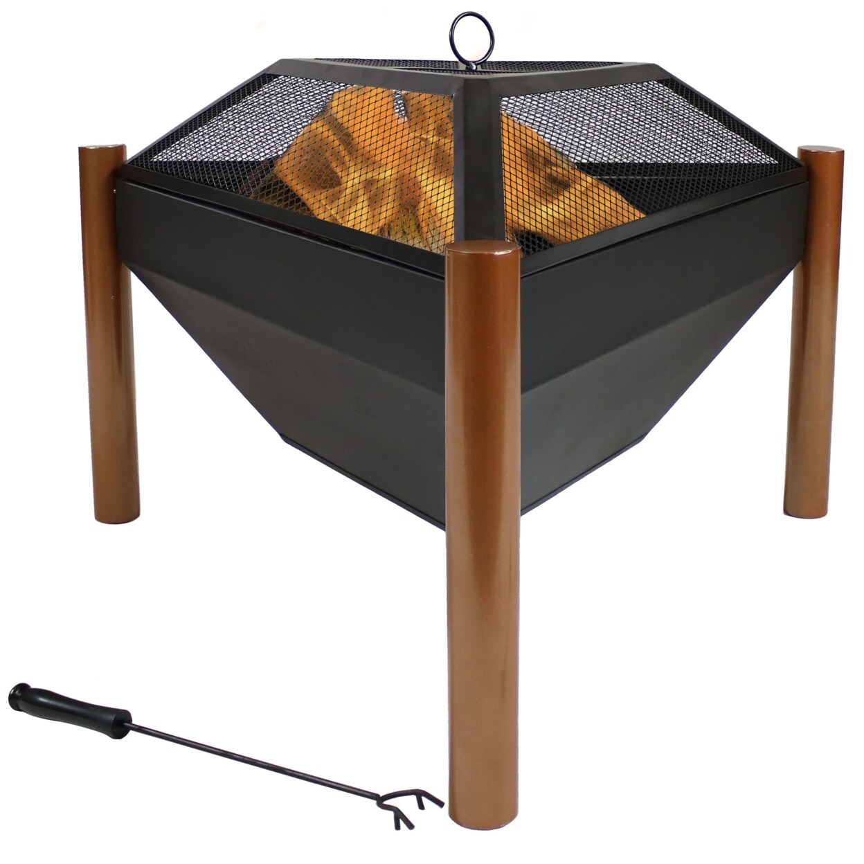 Sunnydaze 31 In Triangle Steel Fire Pit Table With Grate Poker And 