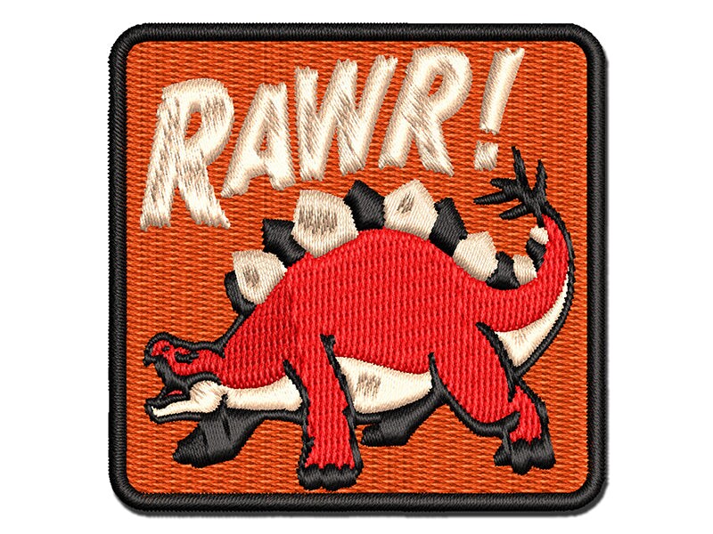 Stegosaurus Rawr Roar Dinosaur Multi-Color Embroidered Iron-On or Hook &#x26; Loop Patch Applique