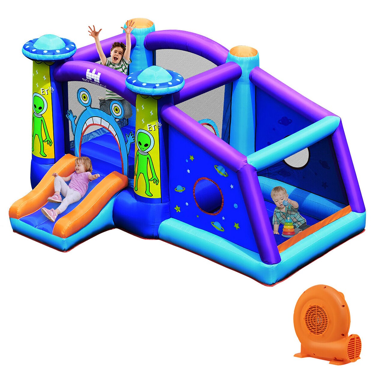 Inflatable Bouncer Alien Bounce House Kids Jump Slide Ball Pit With 550W Blower