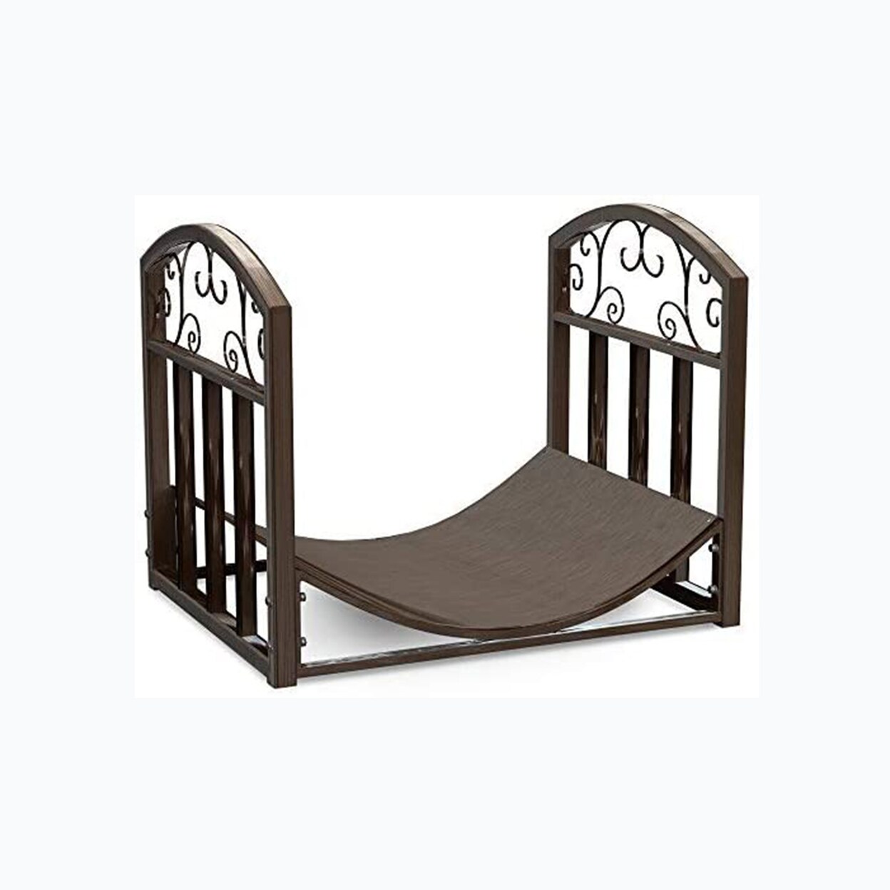 Metal Firewood Rack Holder Scroll Design 18X14x14.5 Outdoor Indoor Storage Bin Brown