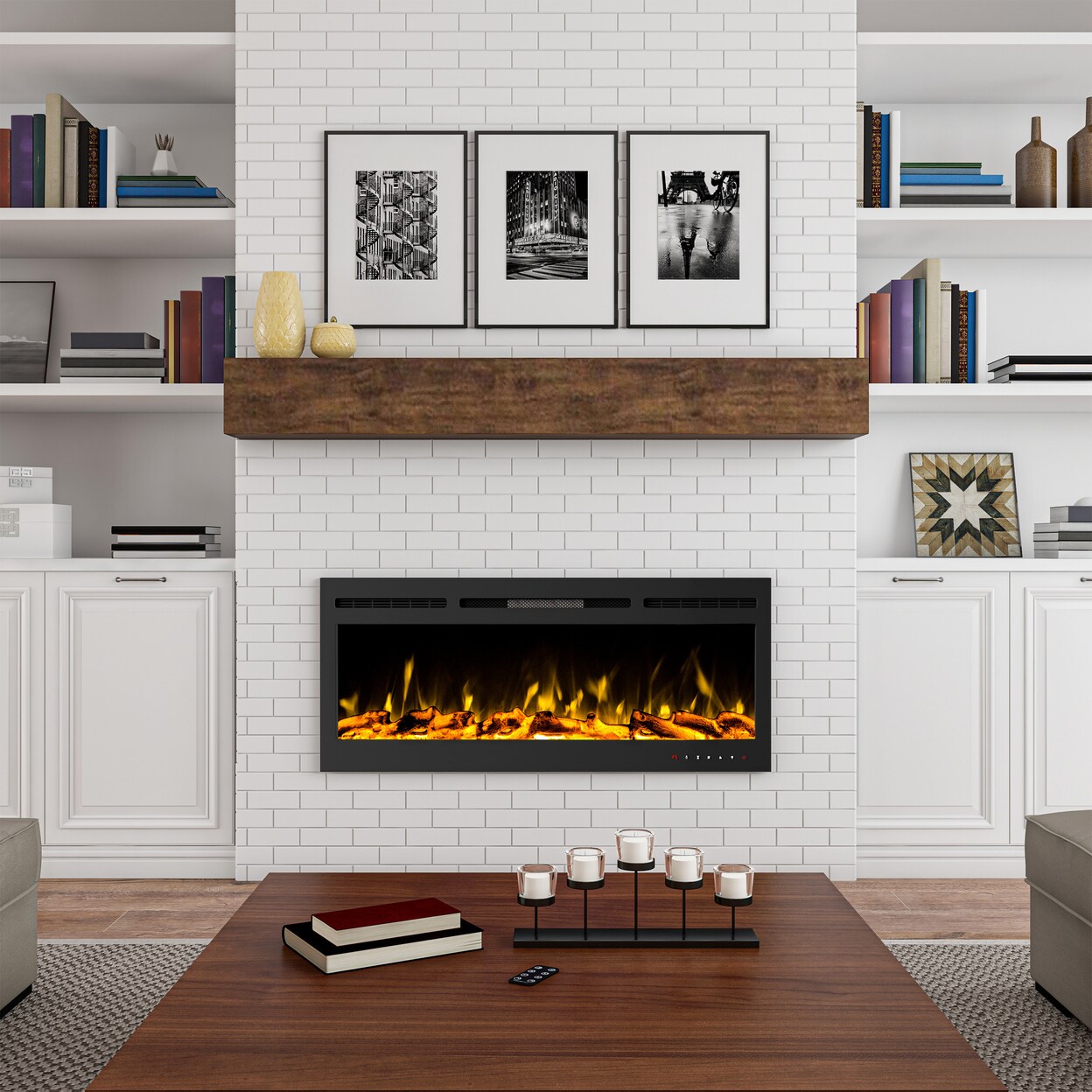 Northwest 50 In Electric Fireplace- Front Vent Wall Mount or Recessed Remote Color Flame