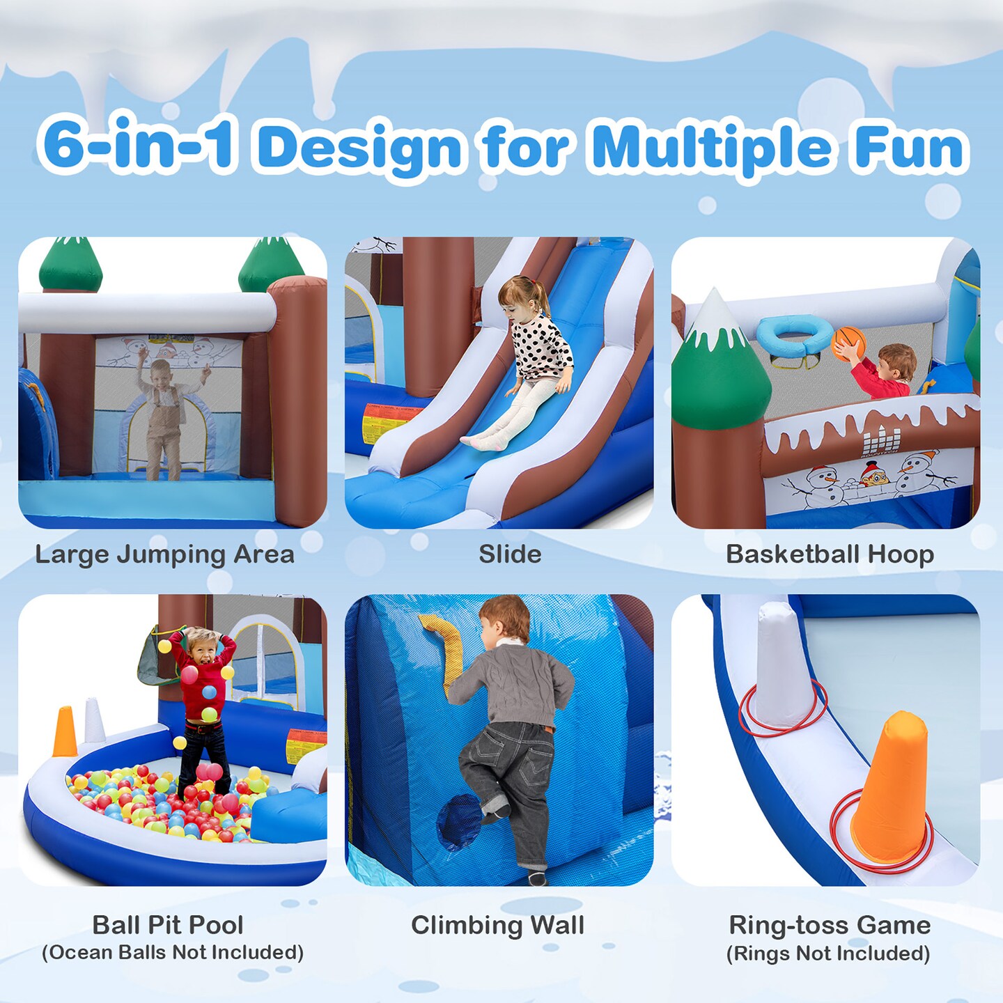 Costway 6-in-1 Winter Theme Snowman Inflatable Castle Kids Bounce House