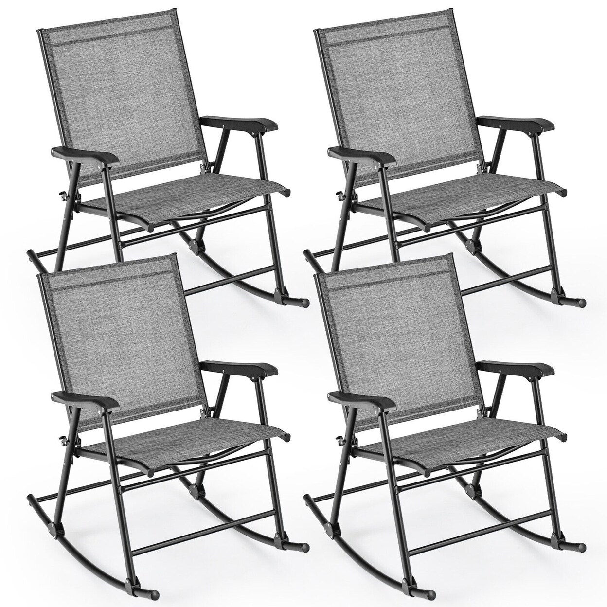 Set Of 4 Patio Rocking Char Outdoor Folding Rocker W/ Sturdy Metal Frame