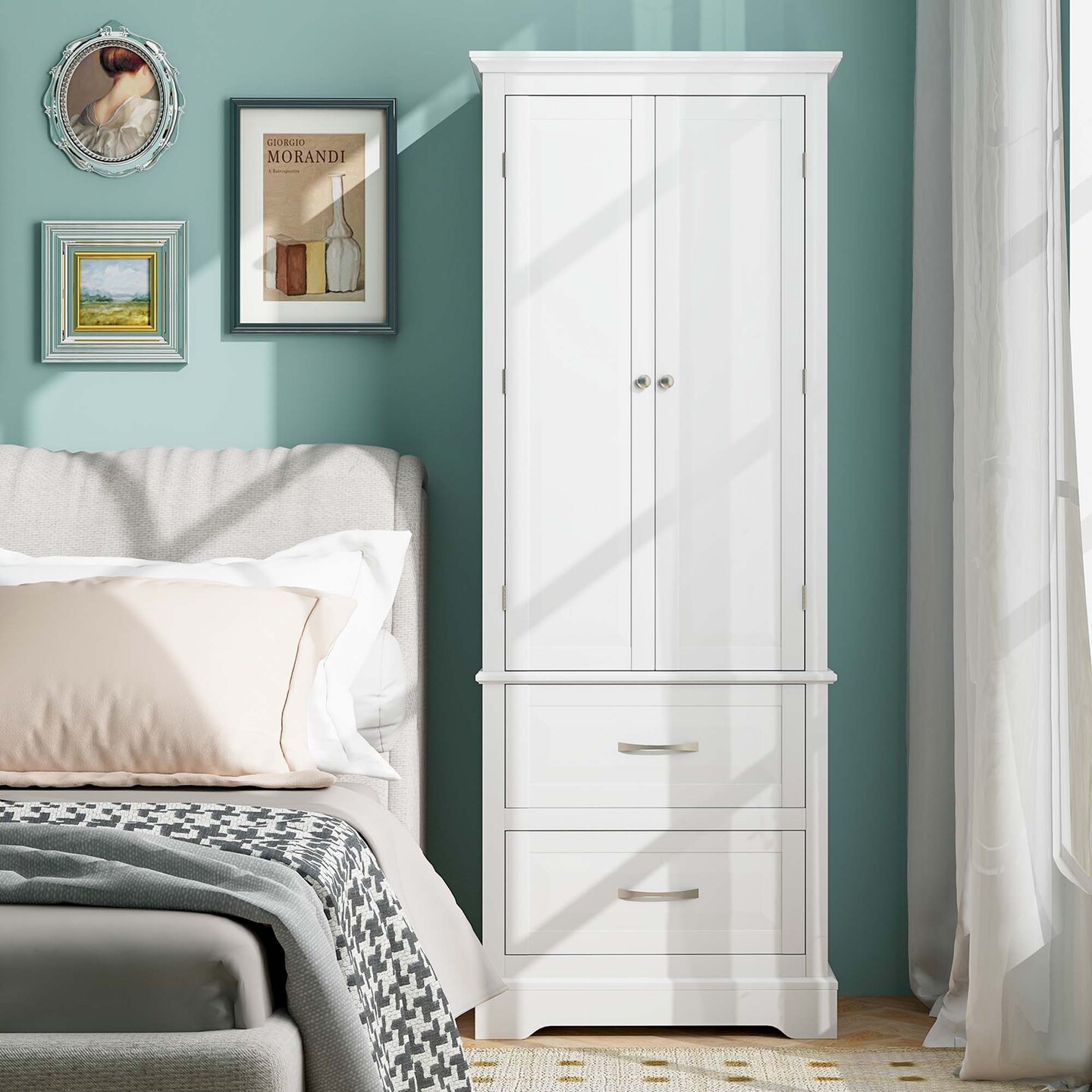 Costway 62'' Tall Bathroom Freestanding Floor Storage Cabinet with 2 Doors Shelves Drawers