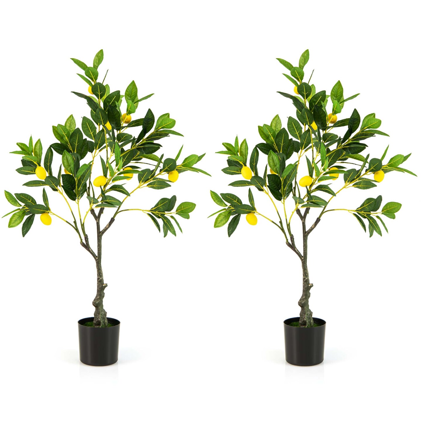 Costway 1/2 PCS 2.6 FT Tall Artificial Lemon Tree with Lemon Fruits, Cement Pot for Porch, Office