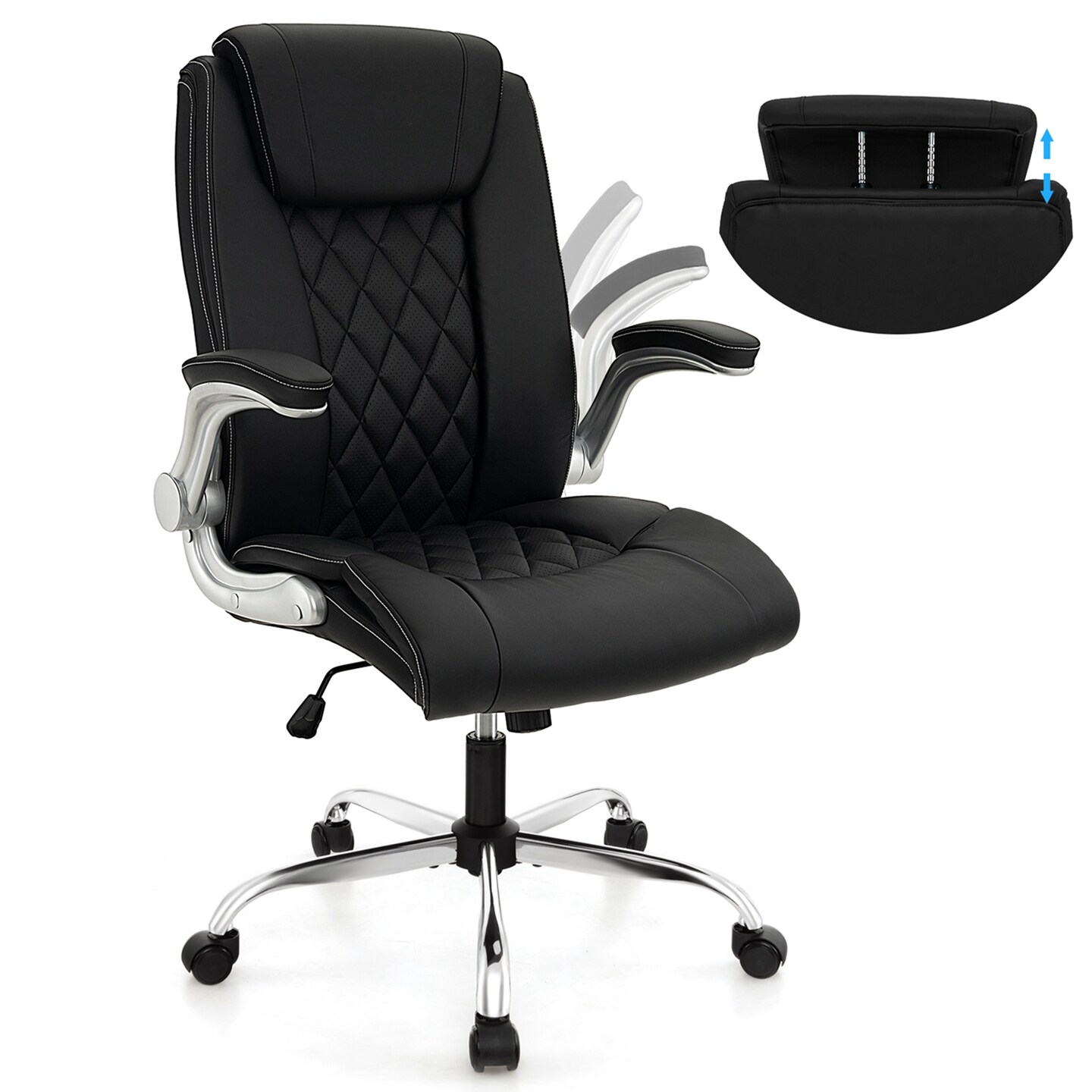 Costway PU Leather Office Chair Height Adjustable Executive Chair with Adjustable Headrest Brown/Black