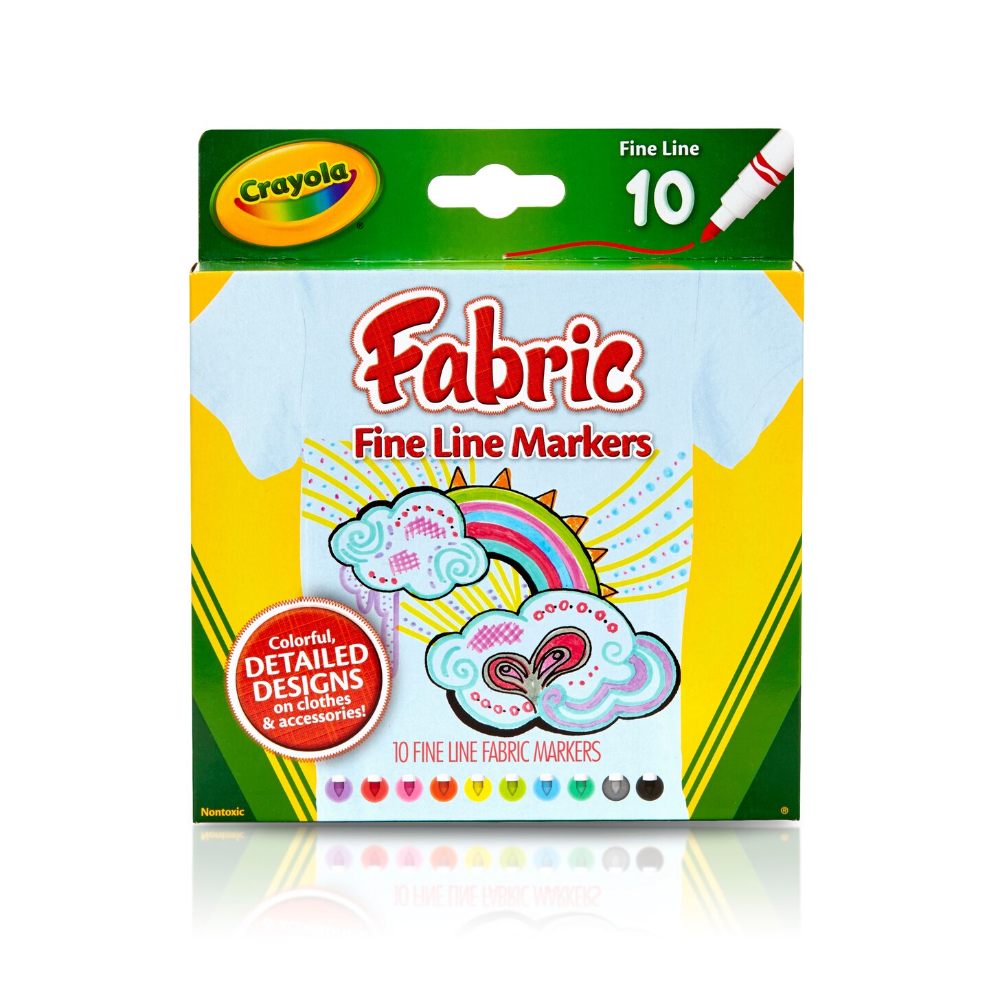 Crayola Fabric Fine Line Markers, 10 Colors