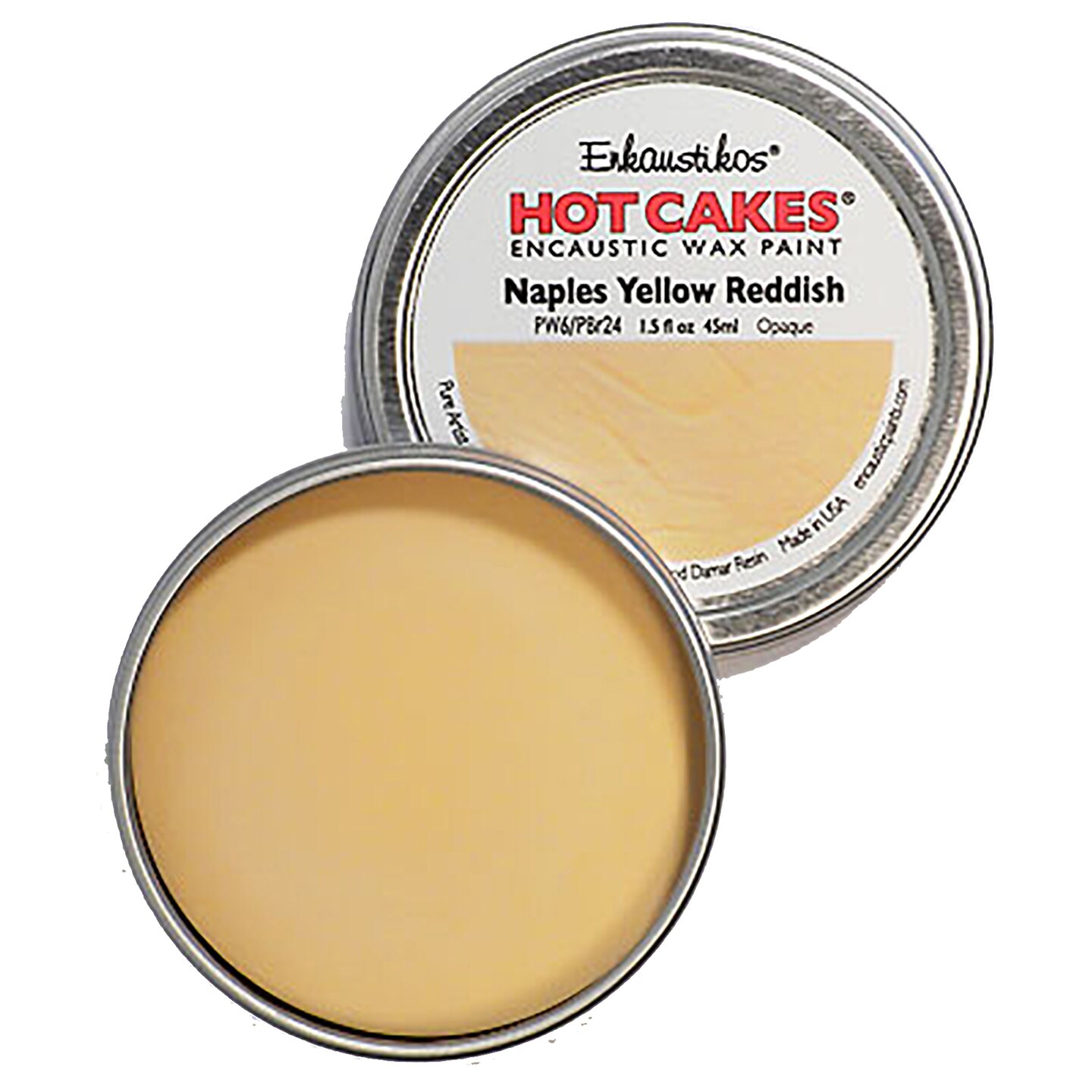 Enkaustikos Hot Cake Encaustic Wax Paint, 1.5 oz. Tin, Naples Yellow Red Shade