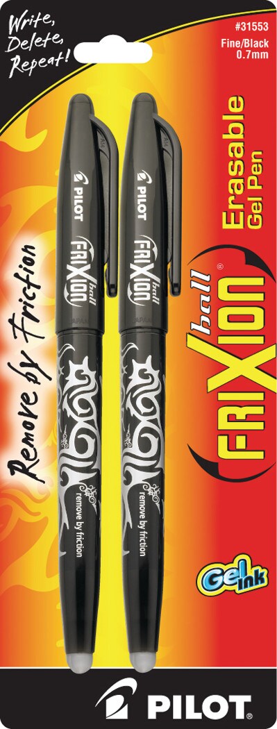 Pilot Frixion Ball Erasable Gel Ink Pen, Black, 2/Pkg.